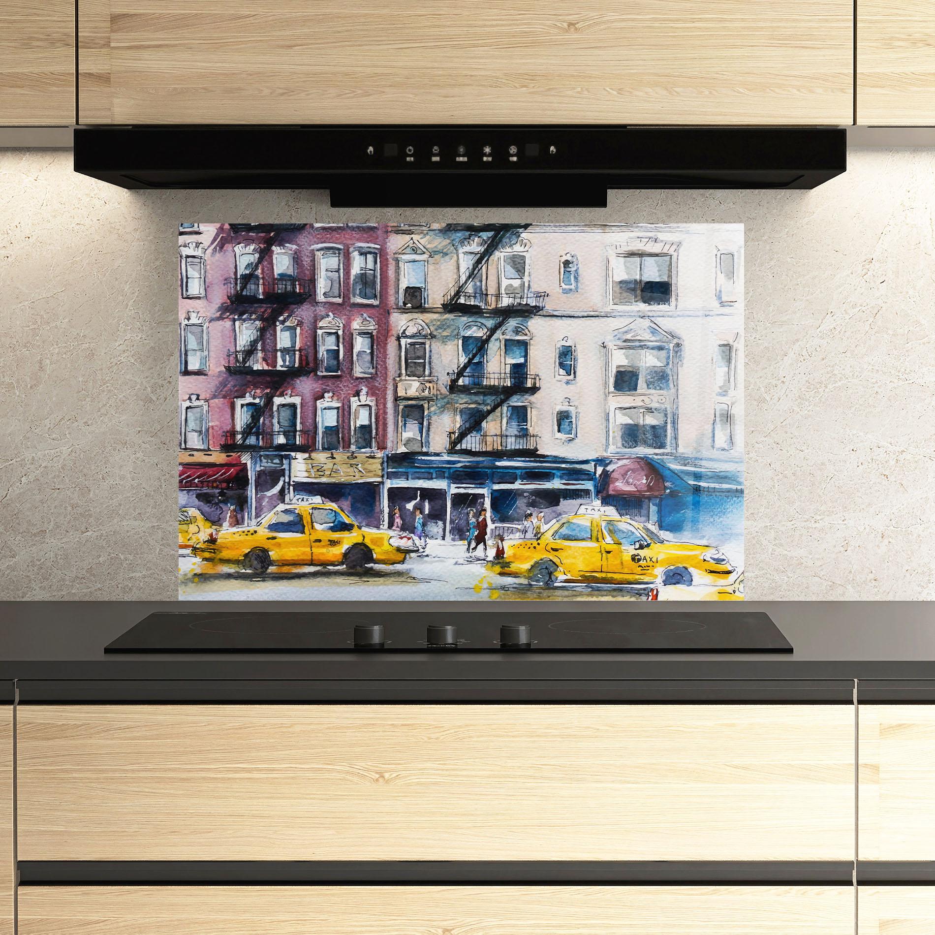 Panou Sticla Bucatarie Newyork Taxi mockup 3