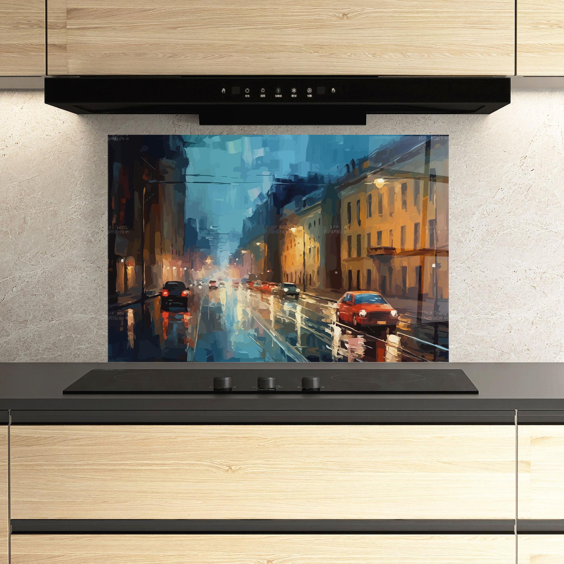 Panou Sticla Bucatarie Red Car City Night mockup 3