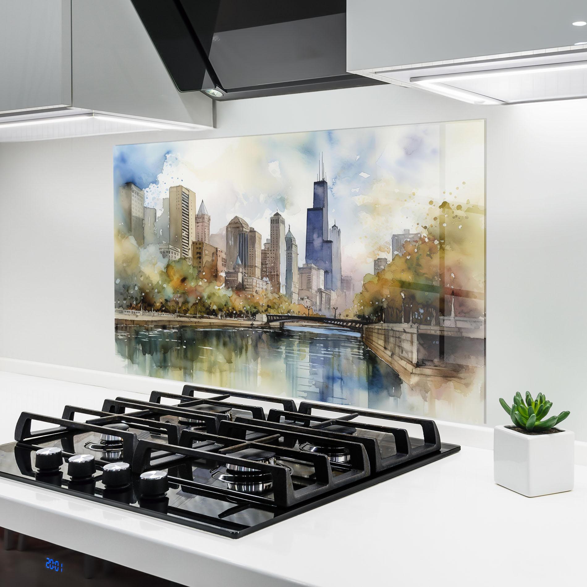 Panou Sticla Bucatarie City Skyline Painting mockup 6