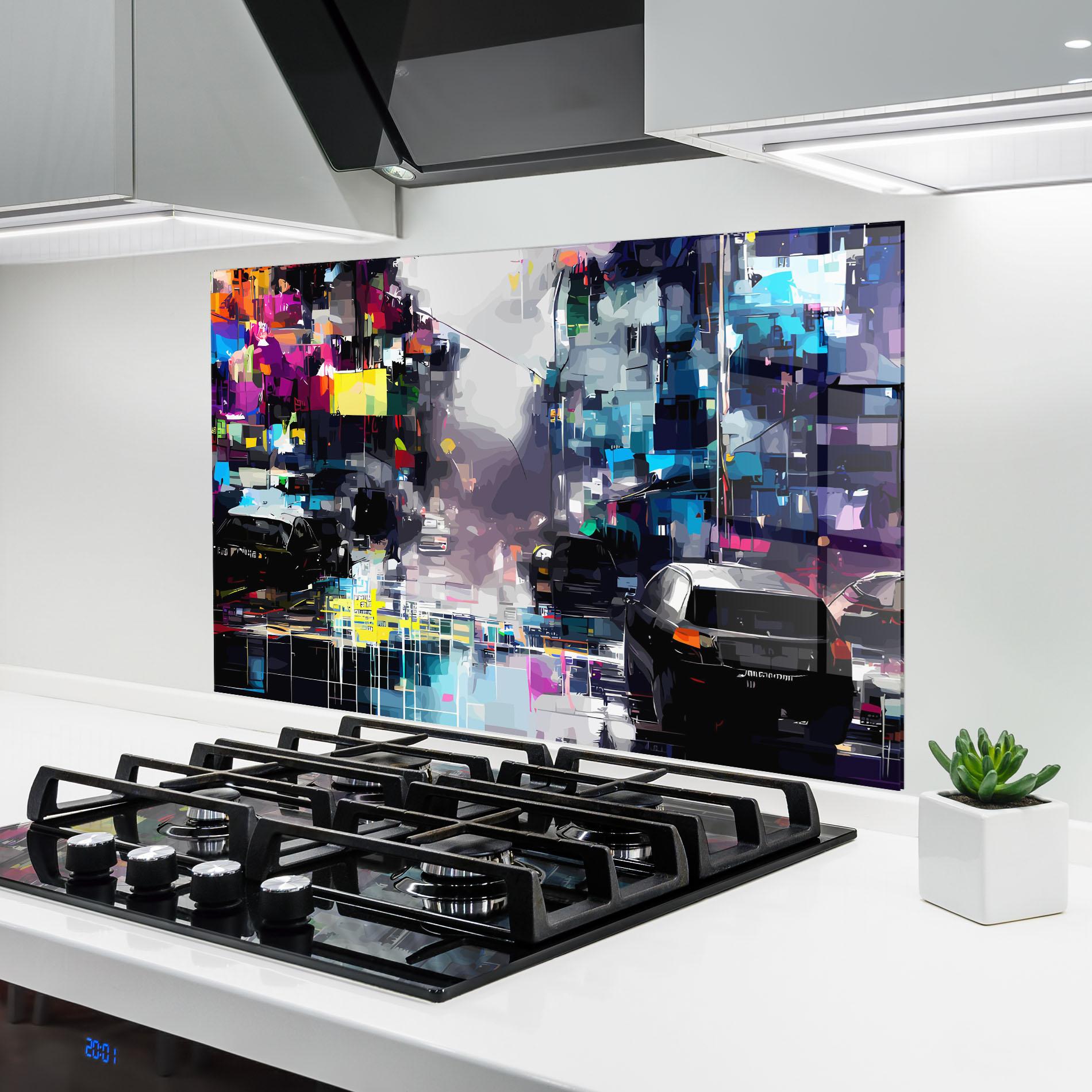 Panou Sticla Bucatarie Grunge City Street mockup 6