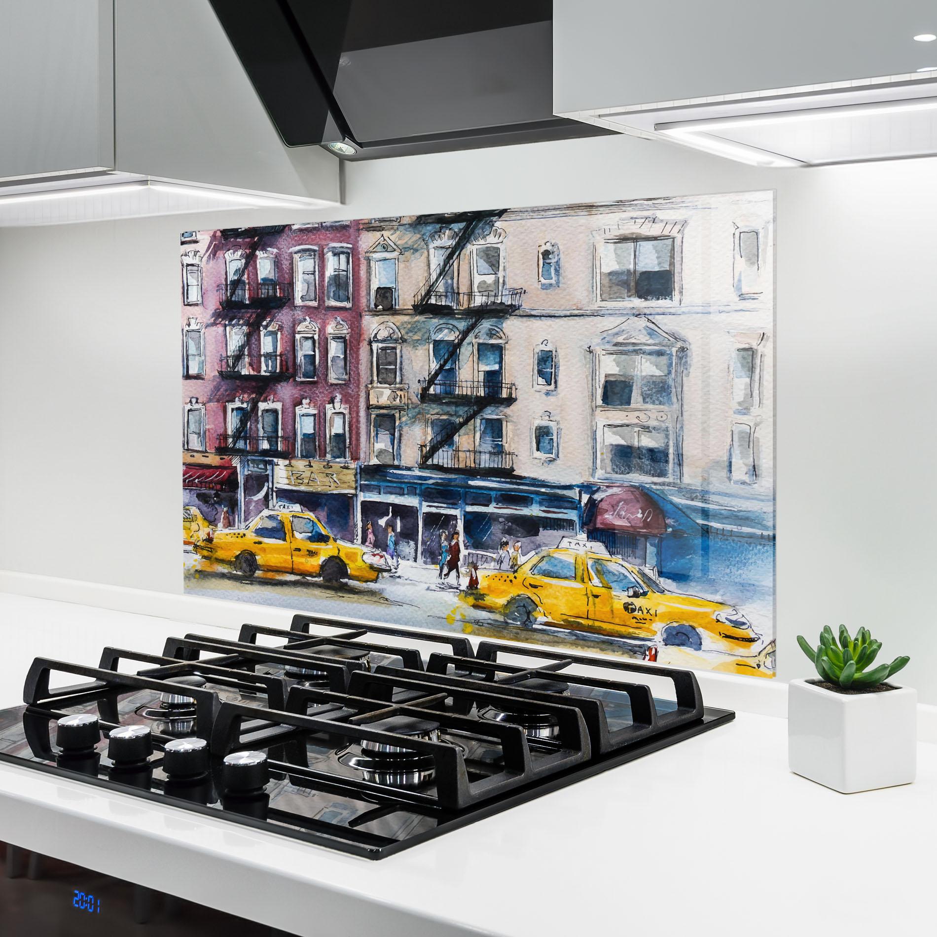 Panou Sticla Bucatarie Newyork Taxi mockup 6