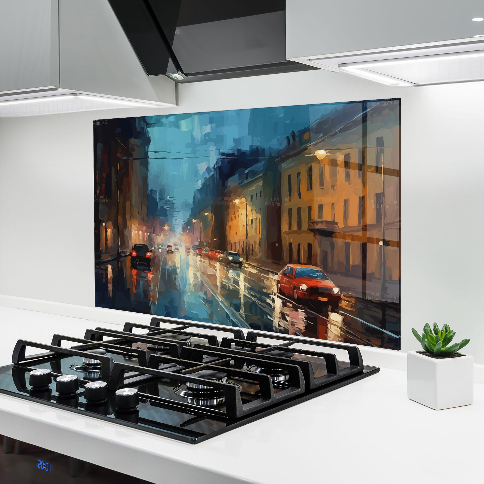 Panou Sticla Bucatarie Red Car City Night mockup 6