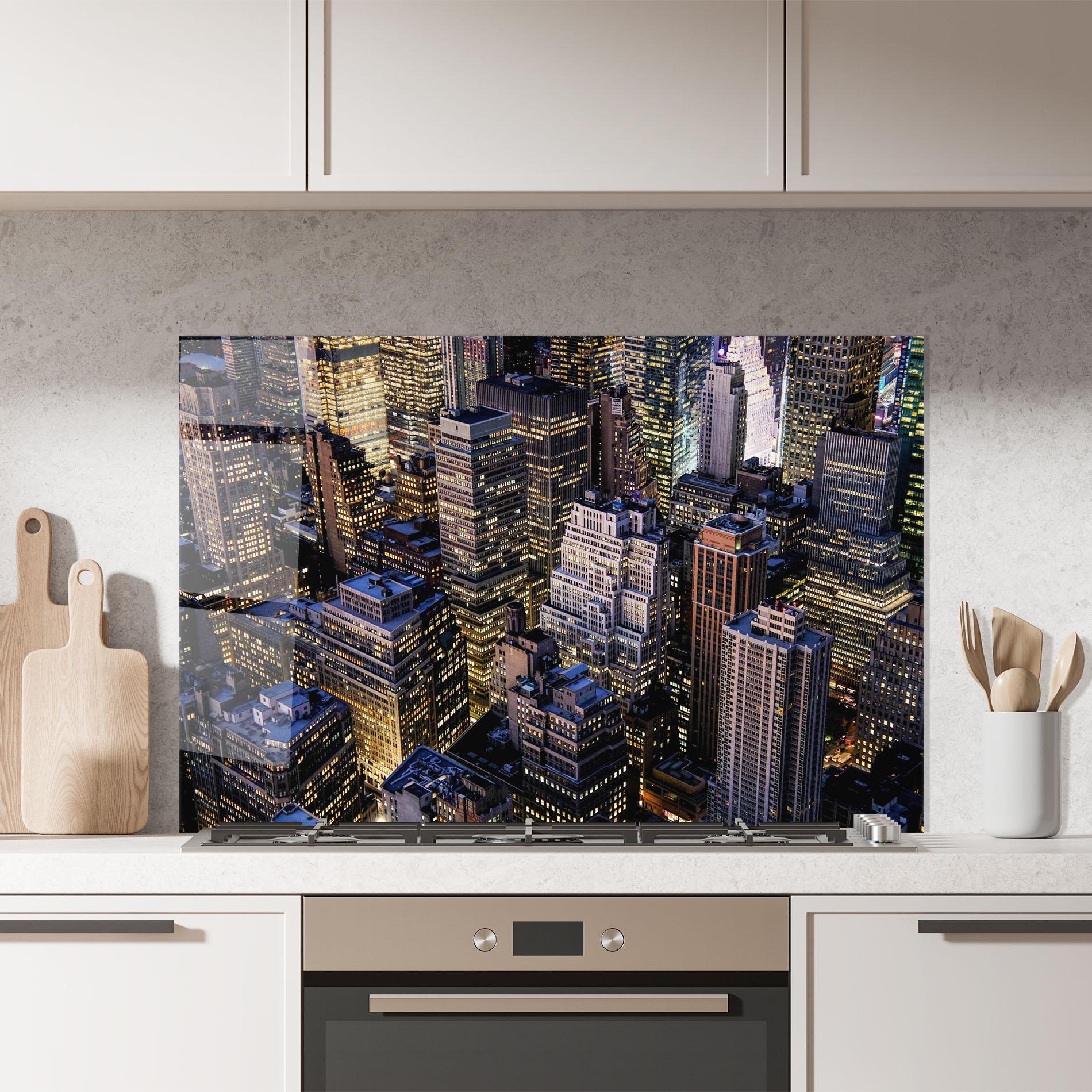 Panou Sticla Bucatarie Blue Gold Skylines mockup 7