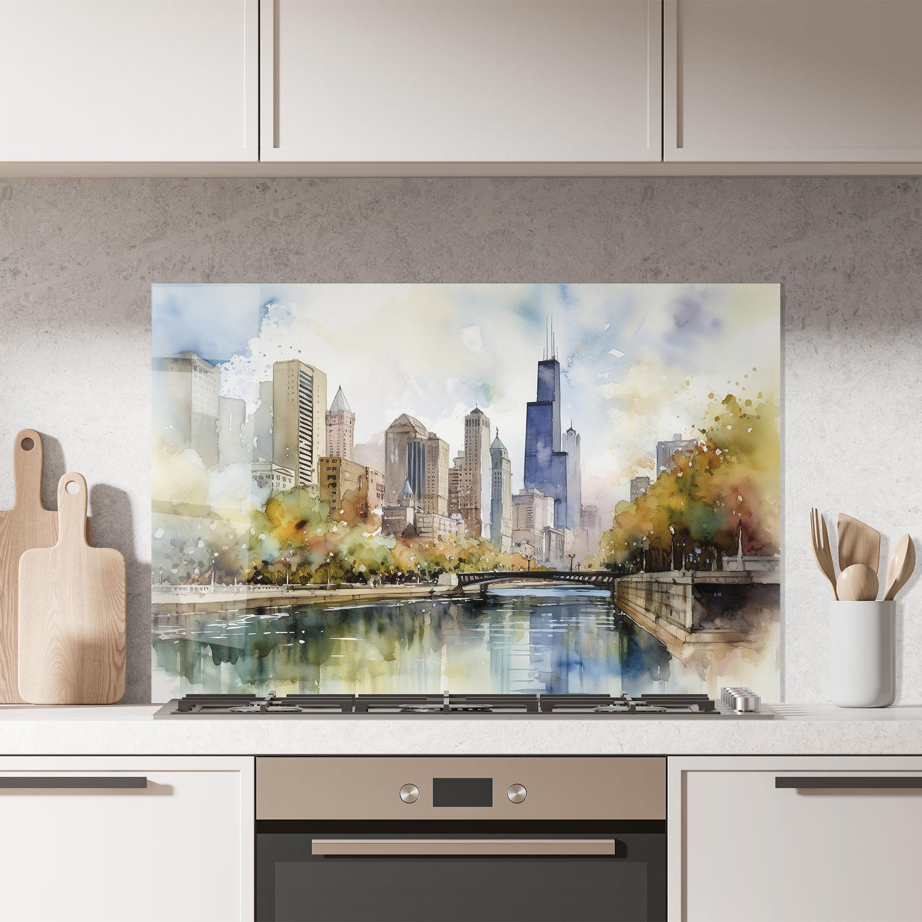 Panou Sticla Bucatarie City Skyline Painting mockup 7