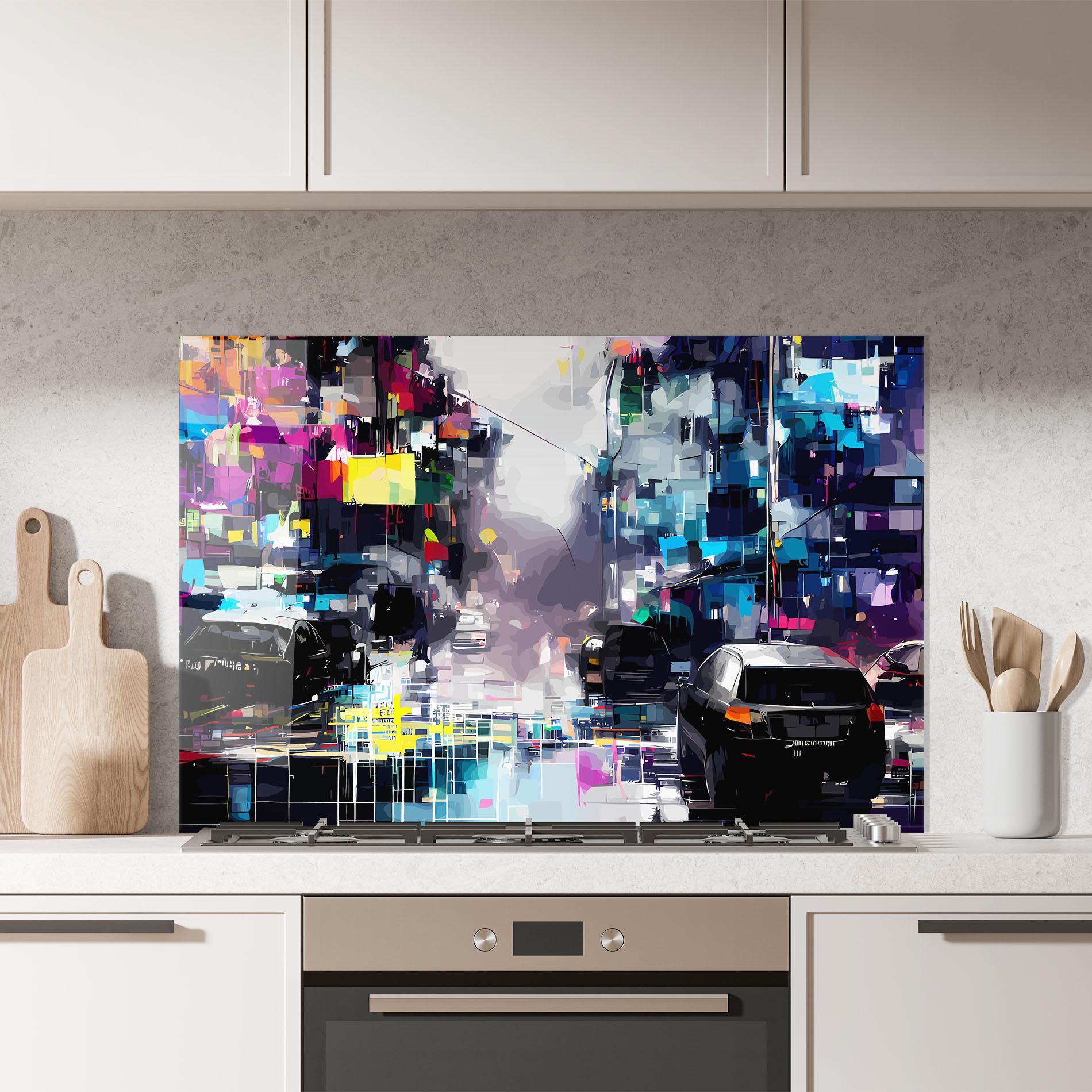 Panou Sticla Bucatarie Grunge City Street mockup 7