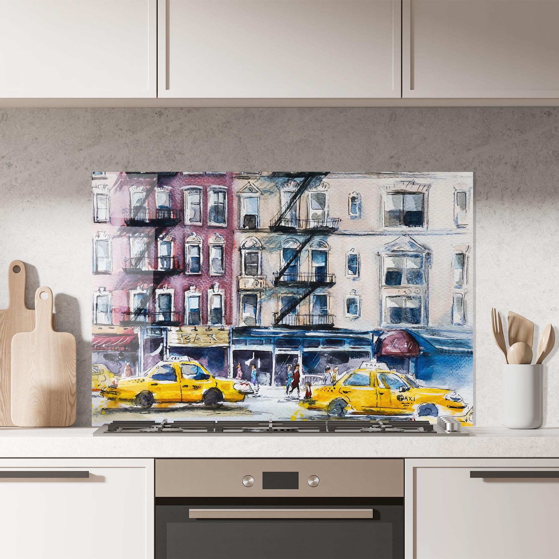 Panou Sticla Bucatarie Newyork Taxi mockup 7