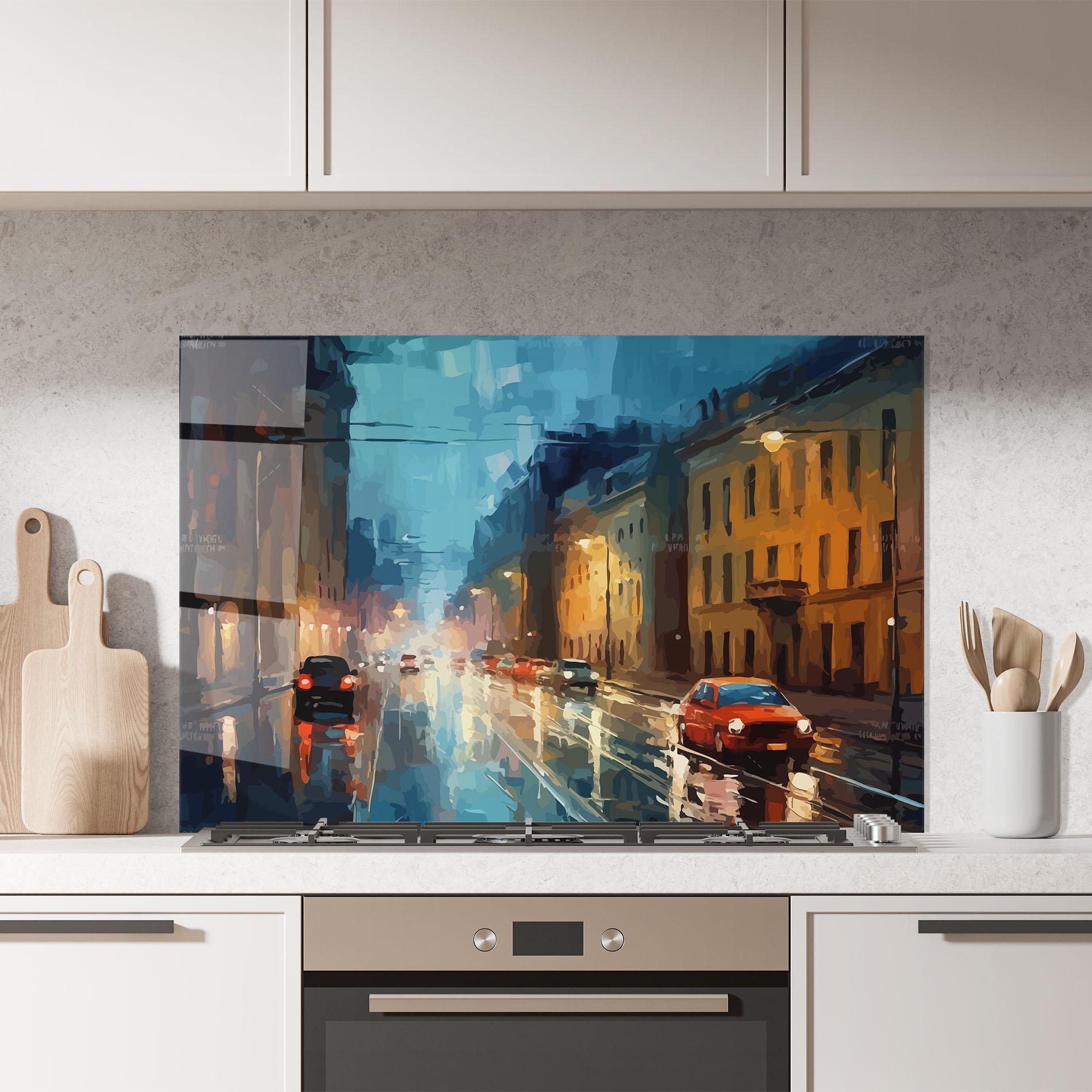 Panou Sticla Bucatarie Red Car City Night mockup 7