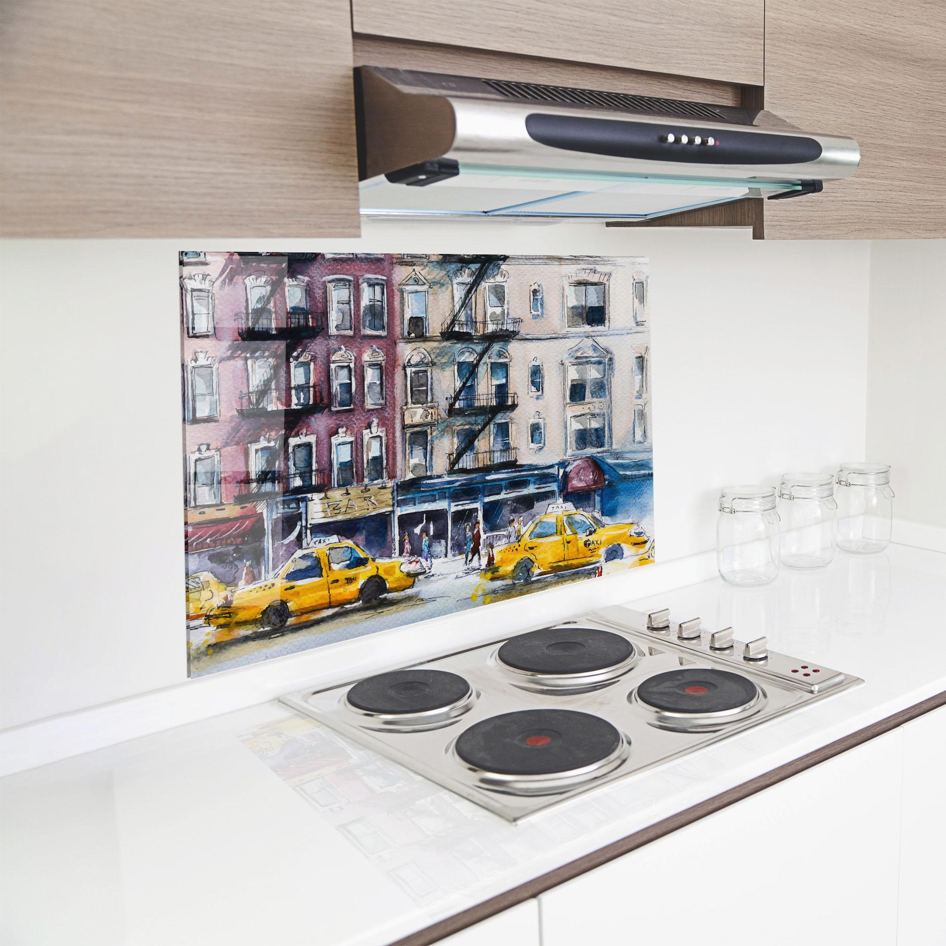Panou Sticla Bucatarie Newyork Taxi mockup 8