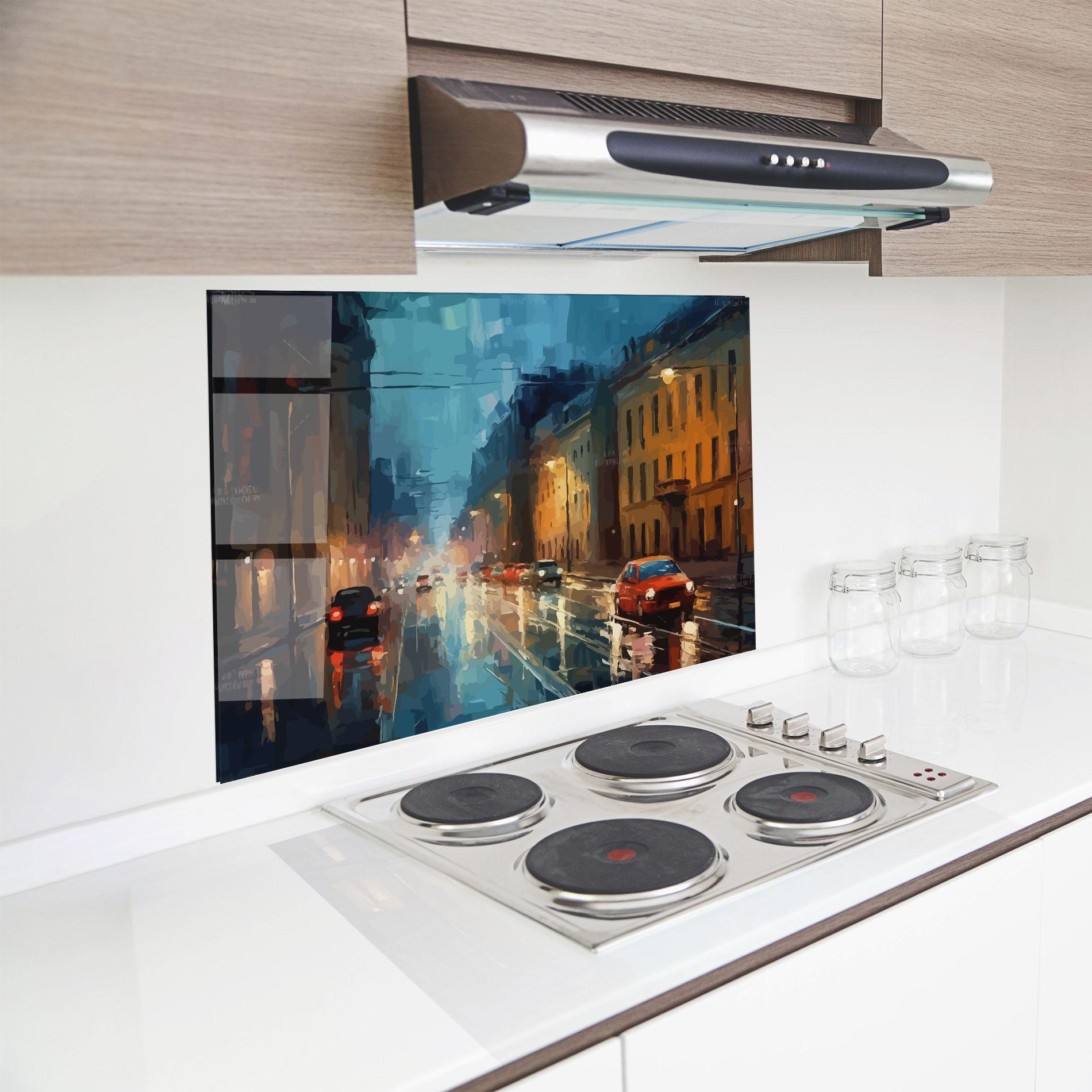 Panou Sticla Bucatarie Red Car City Night mockup 8