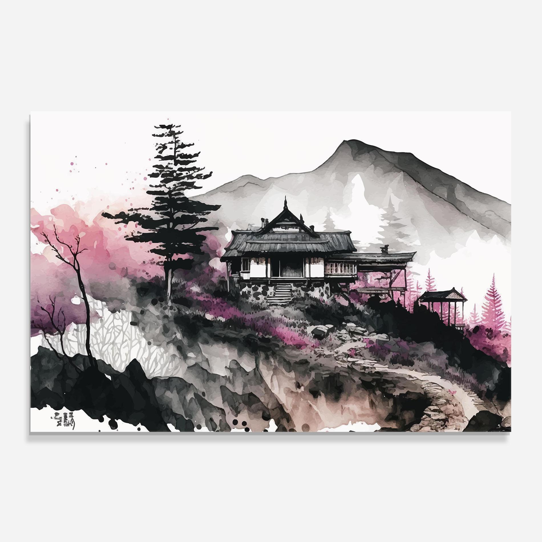 Panou Sticla Bucatarie Japanese Temple Art mockup 0