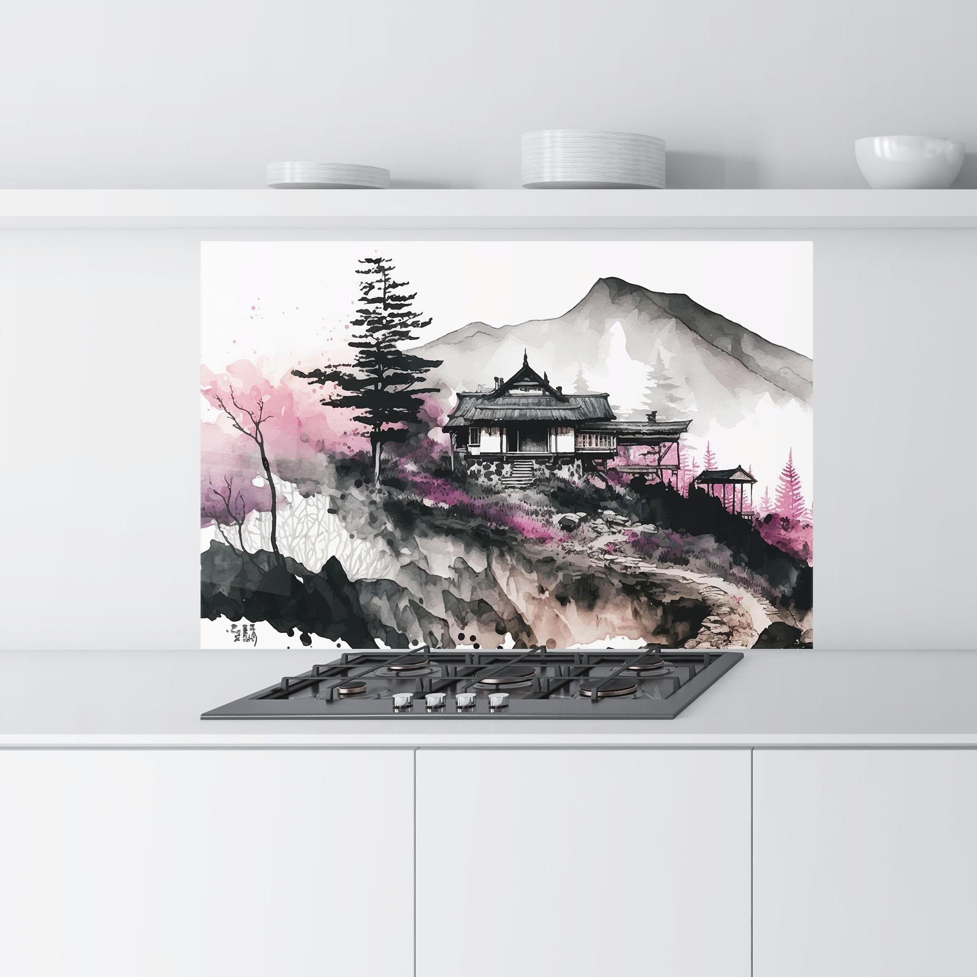 Panou Sticla Bucatarie Japanese Temple Art mockup 9