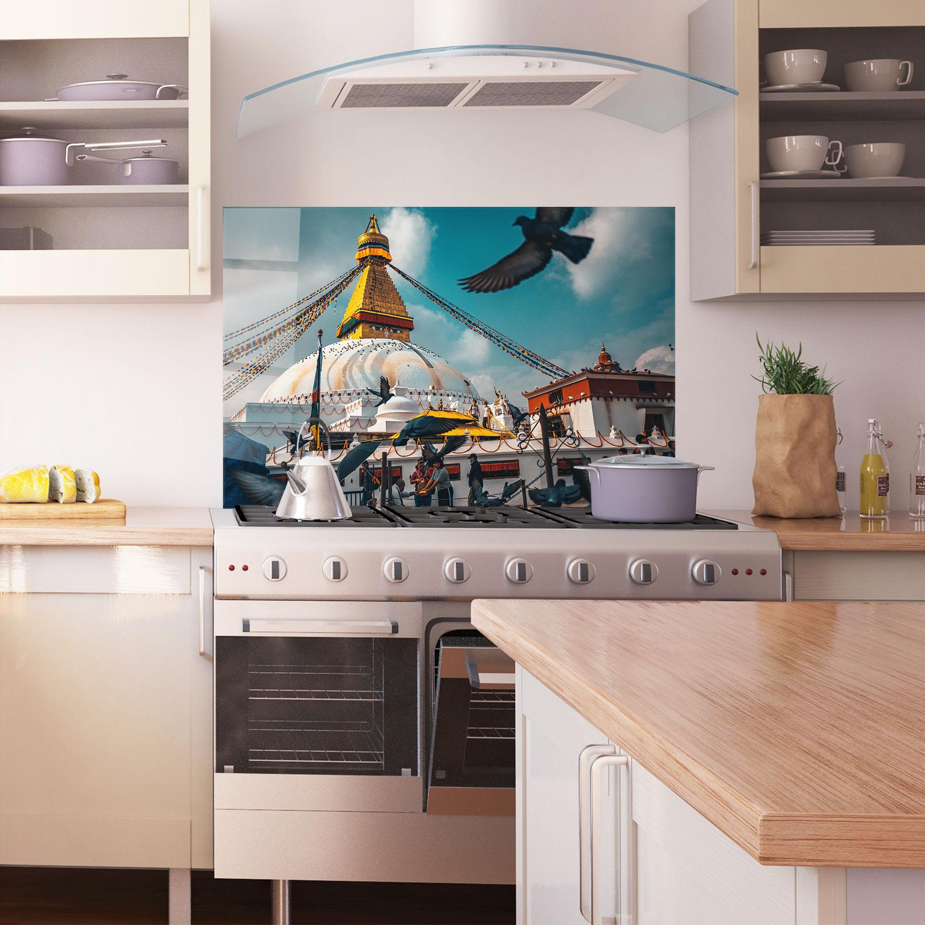 Panou Sticla Bucatarie Buddha Stupa mockup 1