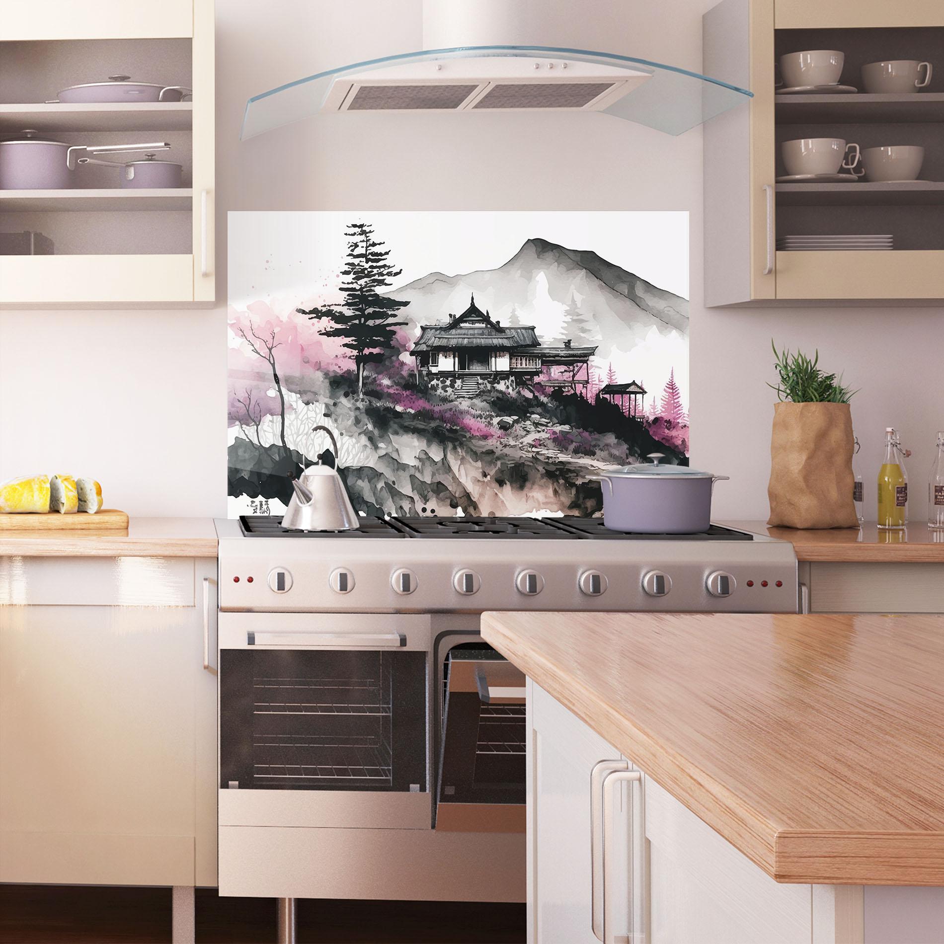 Panou Sticla Bucatarie Japanese Temple Art mockup 1