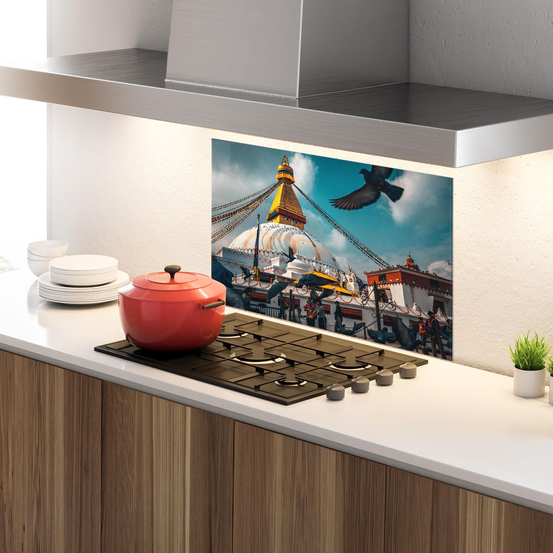 Panou Sticla Bucatarie Buddha Stupa mockup 4