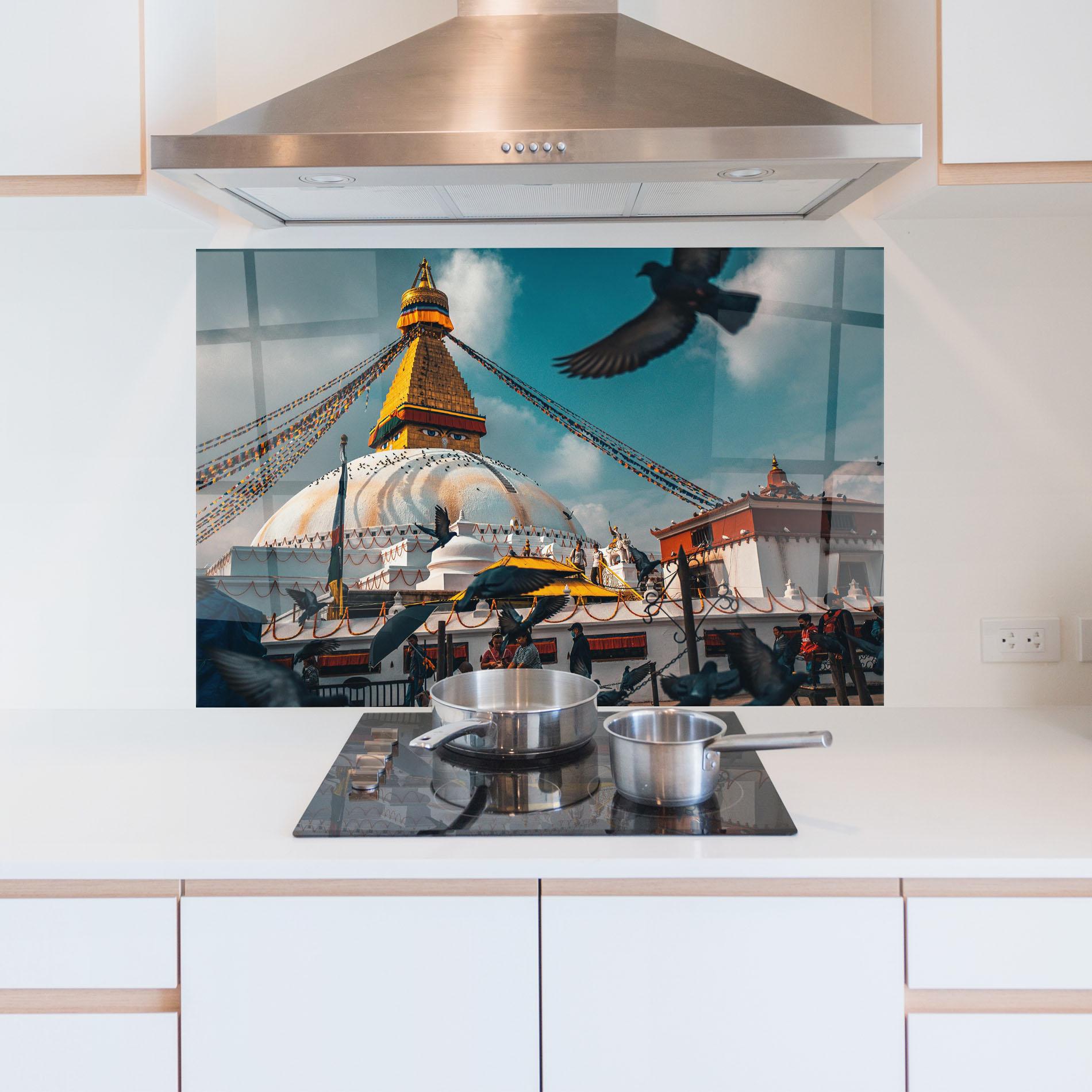 Panou Sticla Bucatarie Buddha Stupa mockup 5
