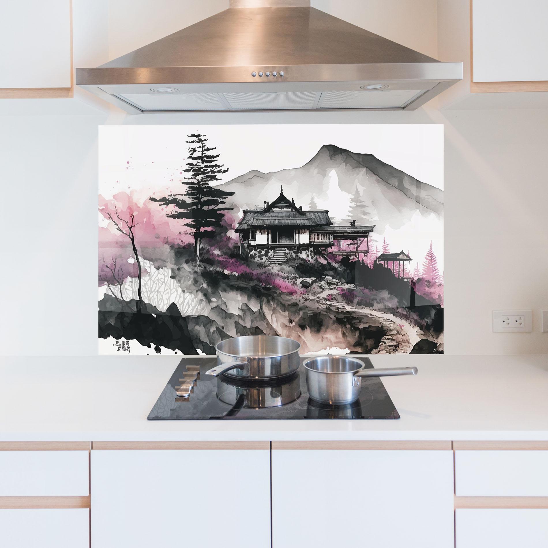 Panou Sticla Bucatarie Japanese Temple Art mockup 5