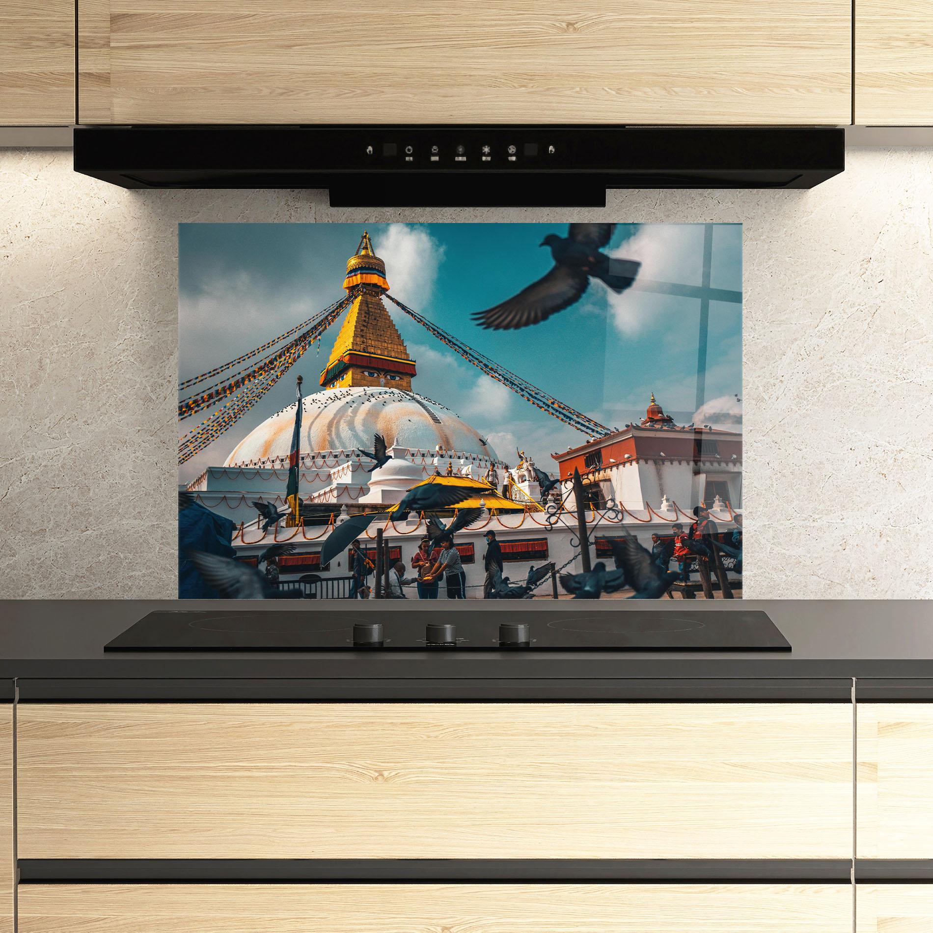 Panou Sticla Bucatarie Buddha Stupa mockup 3