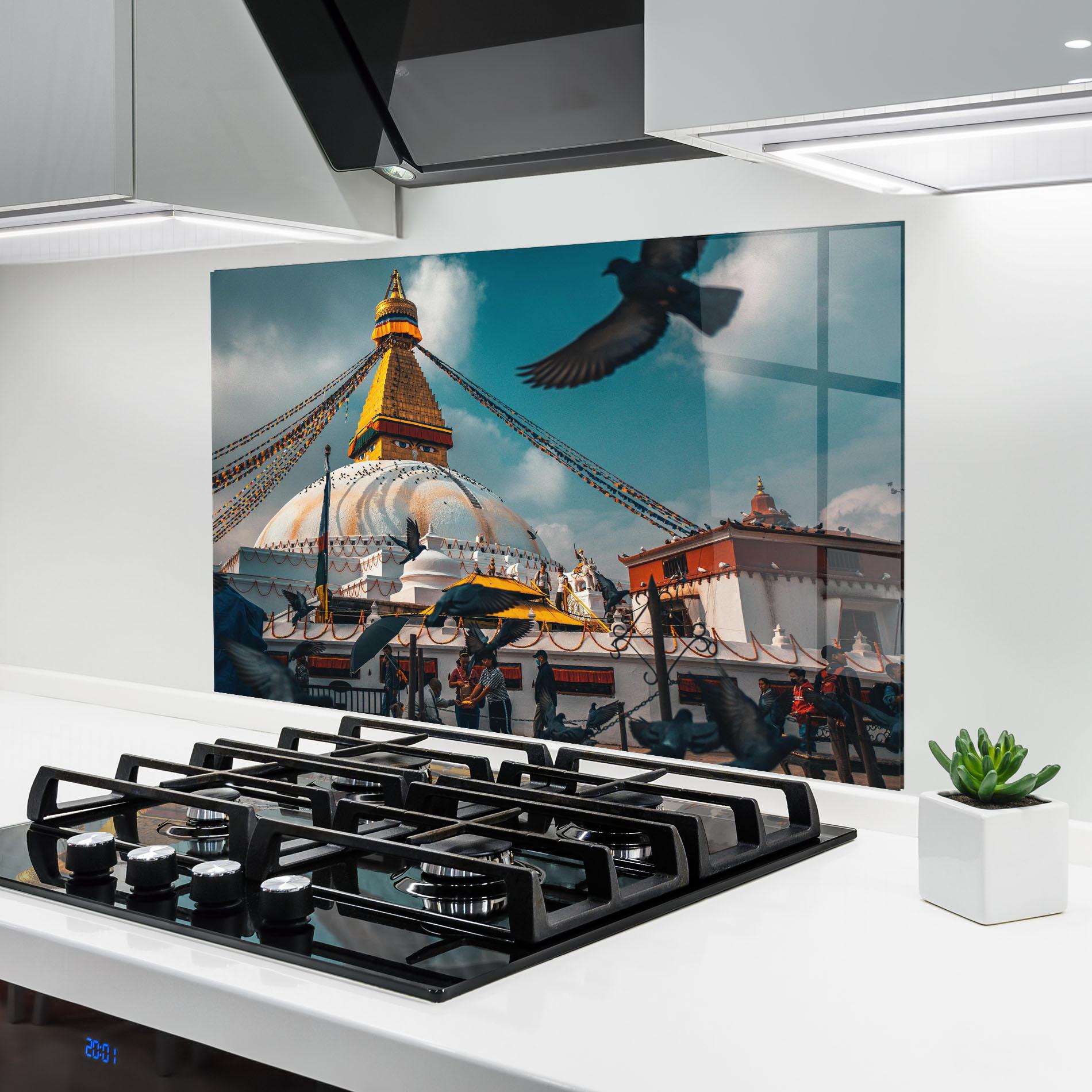 Panou Sticla Bucatarie Buddha Stupa mockup 6