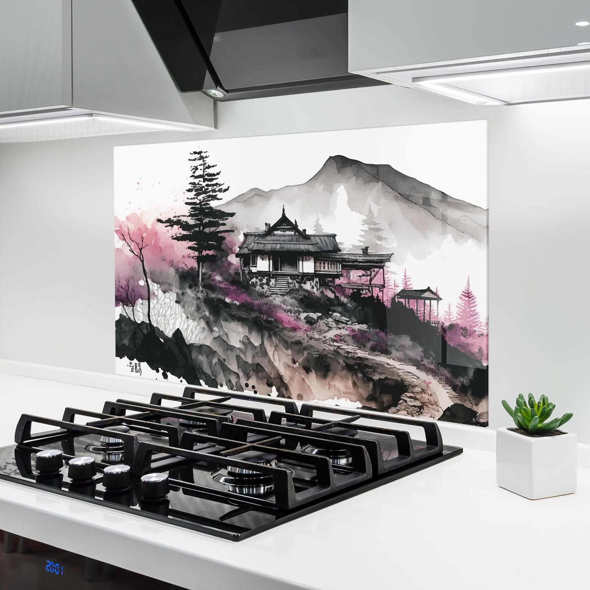 Panou Sticla Bucatarie Japanese Temple Art mockup 6