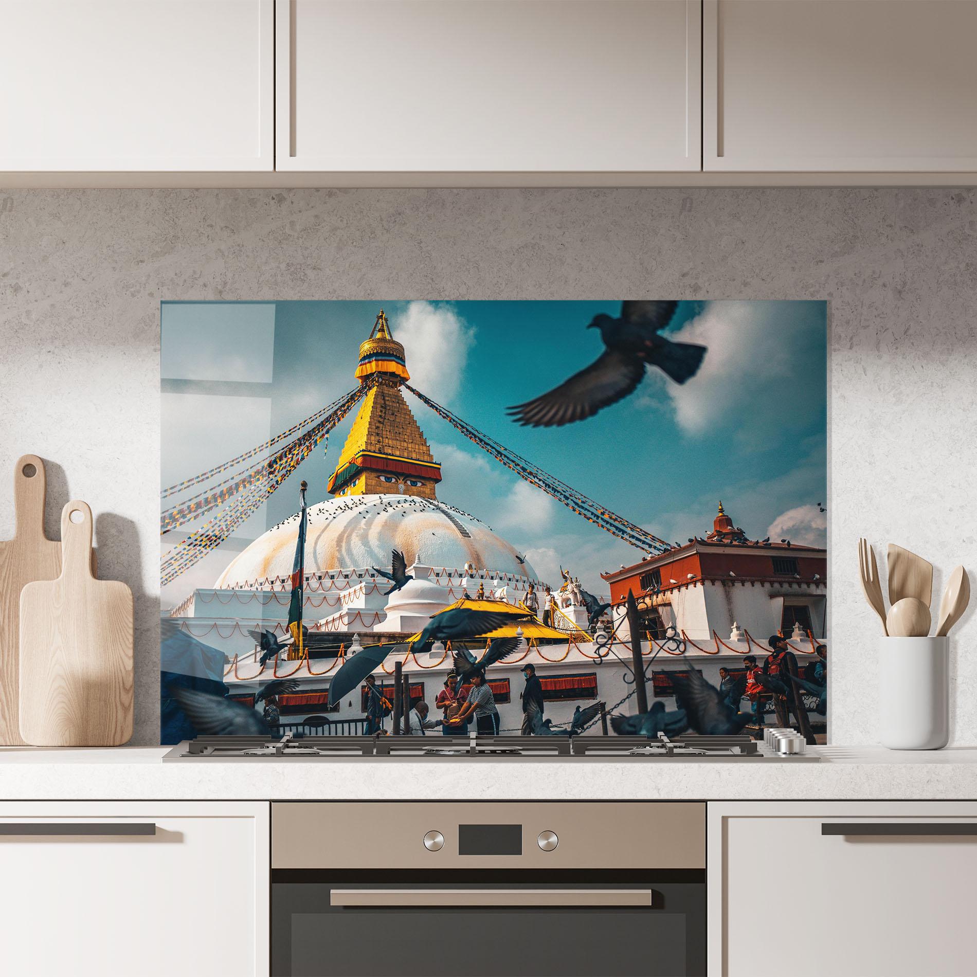 Panou Sticla Bucatarie Buddha Stupa mockup 7