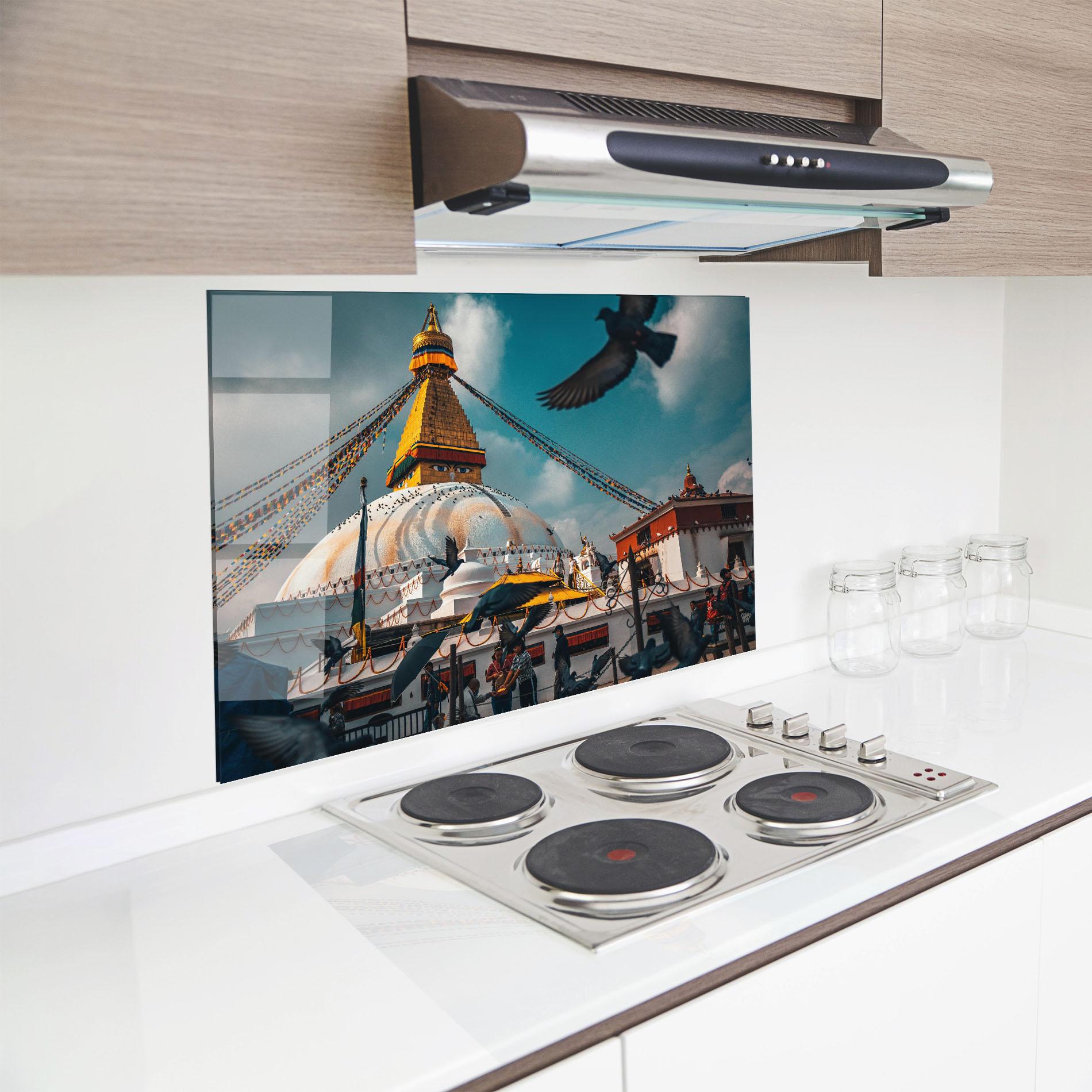 Panou Sticla Bucatarie Buddha Stupa mockup 8