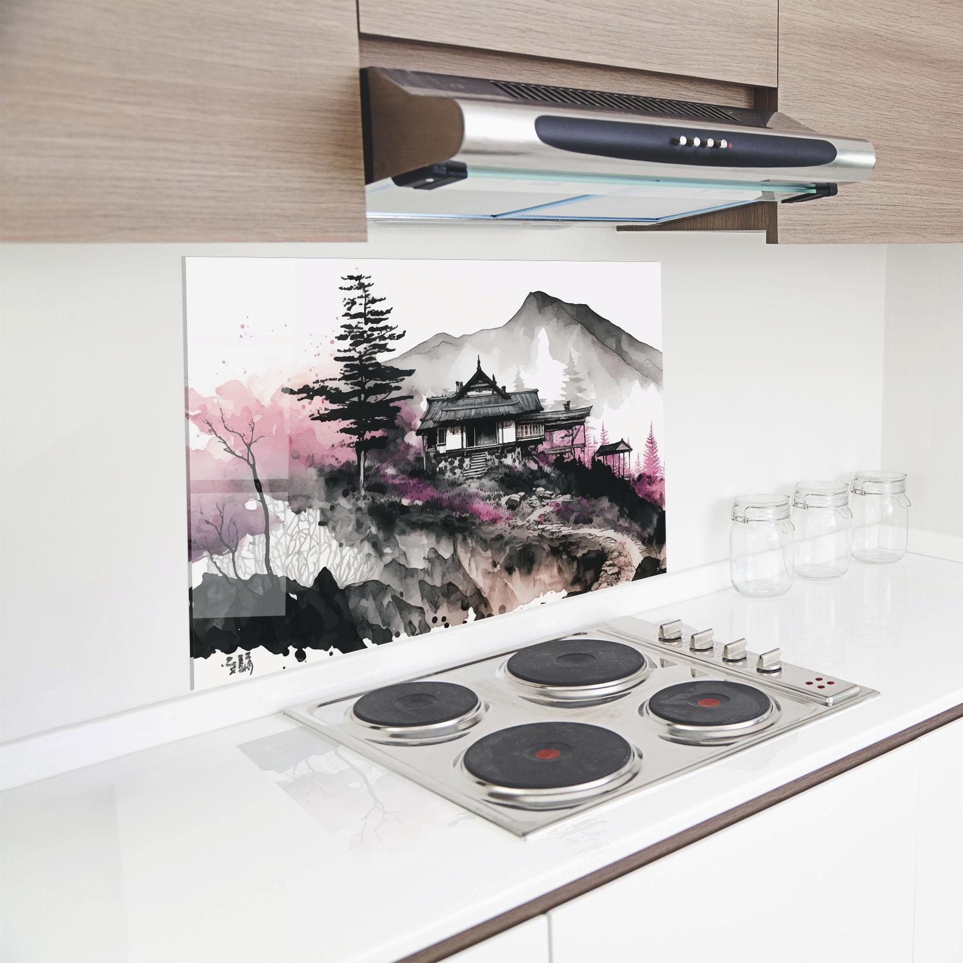 Panou Sticla Bucatarie Japanese Temple Art mockup 8