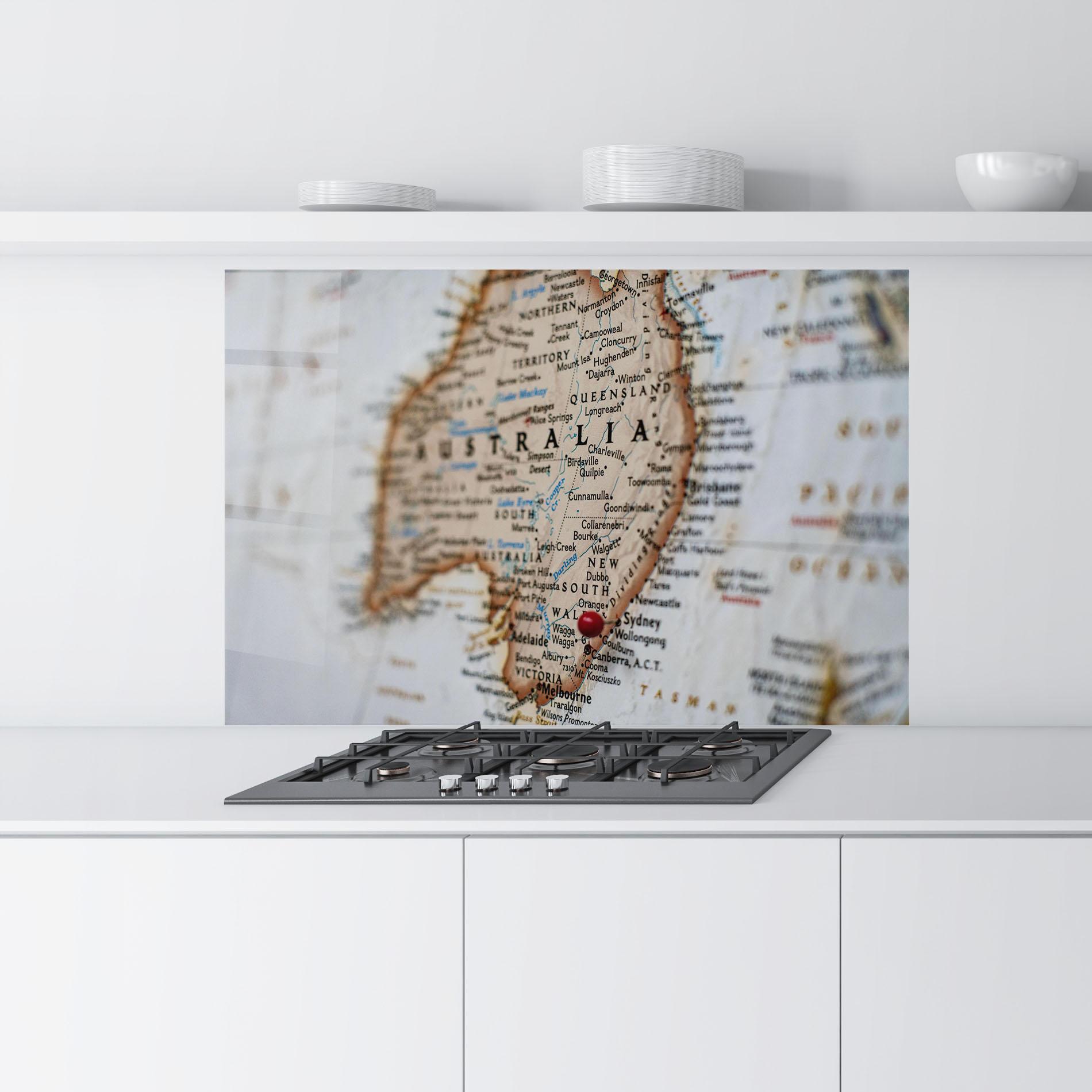 Panou Sticla Bucatarie Australia Map mockup 9