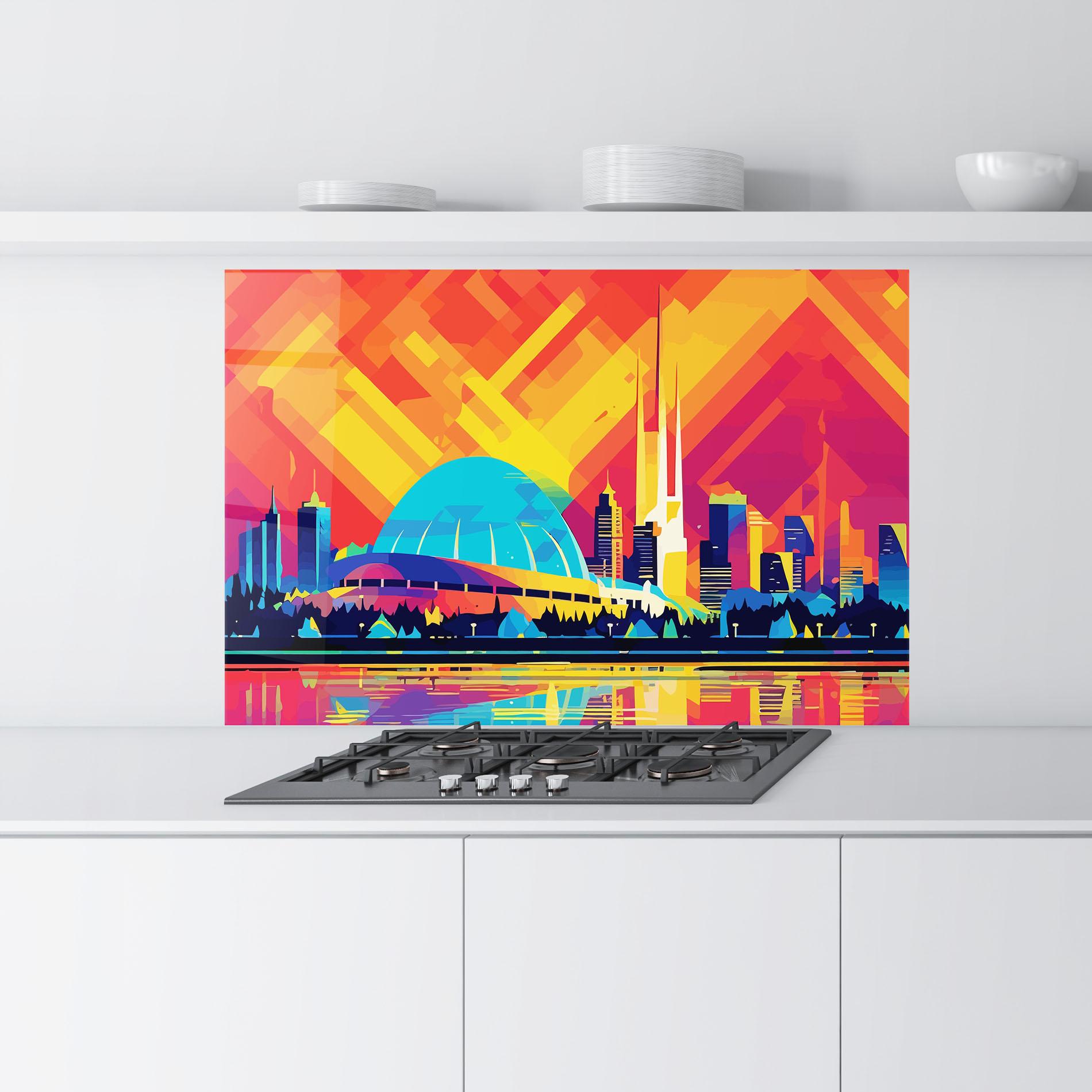 Panou Sticla Bucatarie Blue Olympic Stadium mockup 9