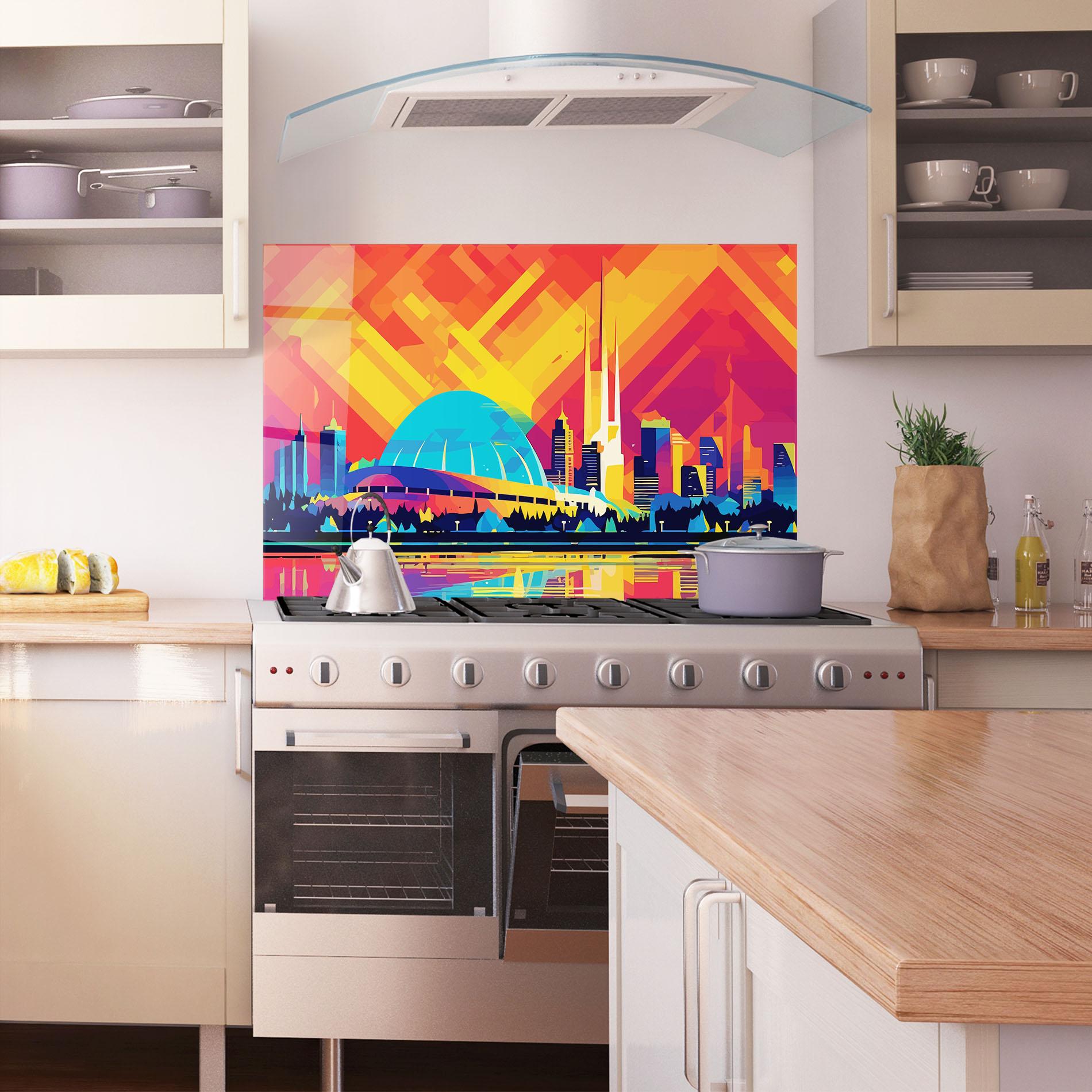 Panou Sticla Bucatarie Blue Olympic Stadium mockup 1