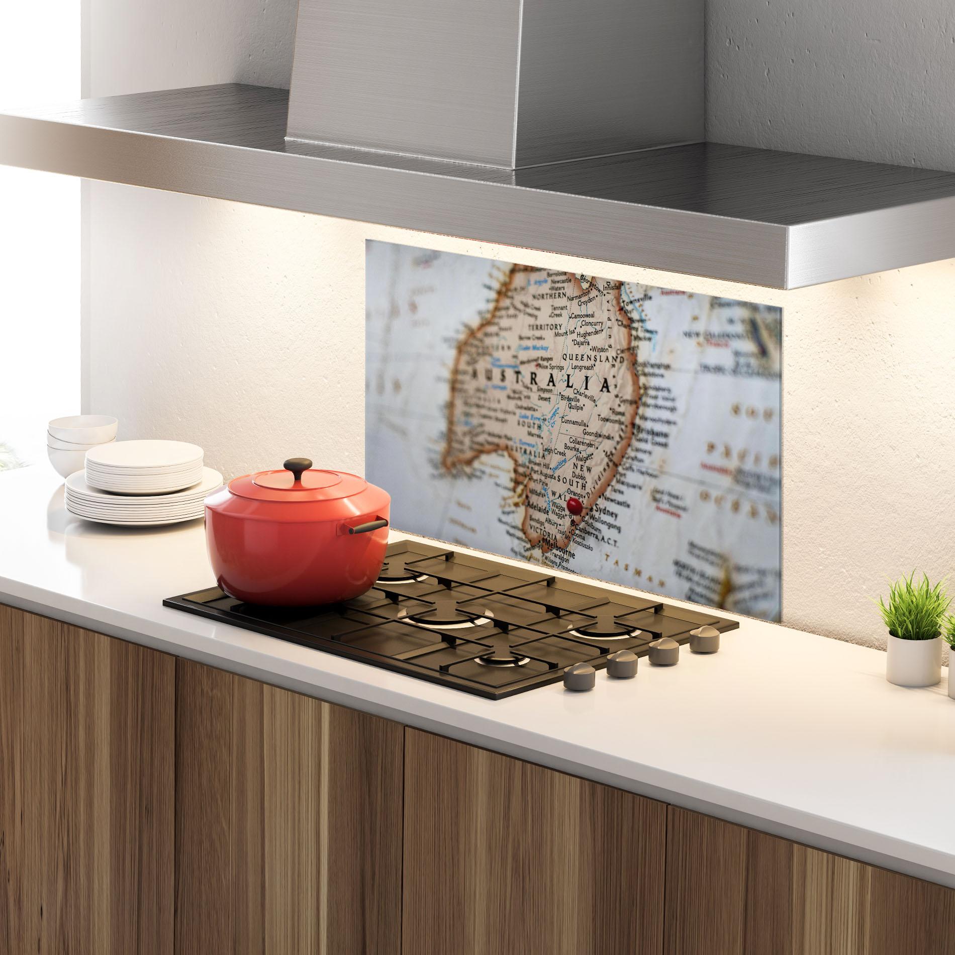 Panou Sticla Bucatarie Australia Map mockup 4
