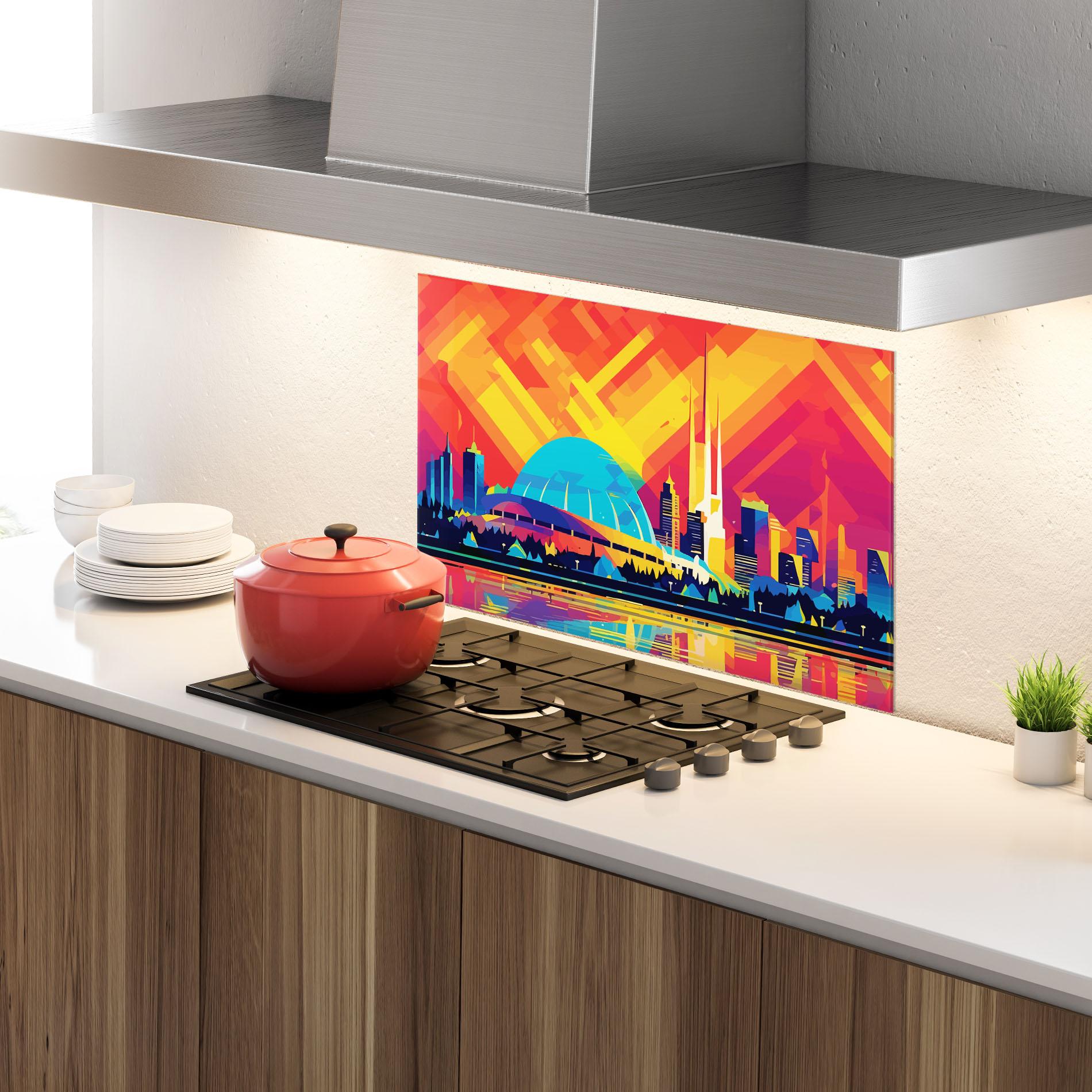 Panou Sticla Bucatarie Blue Olympic Stadium mockup 4