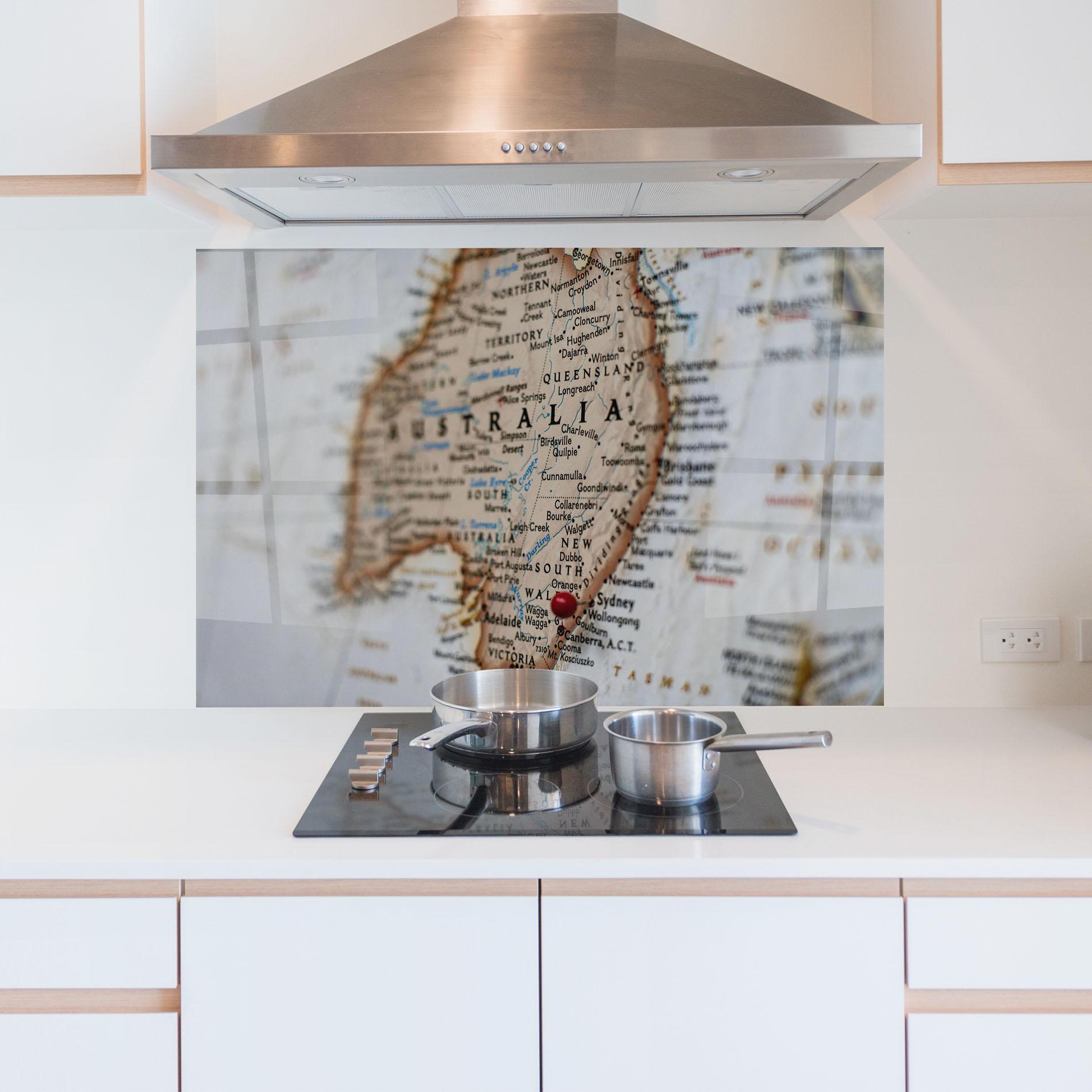 Panou Sticla Bucatarie Australia Map mockup 5