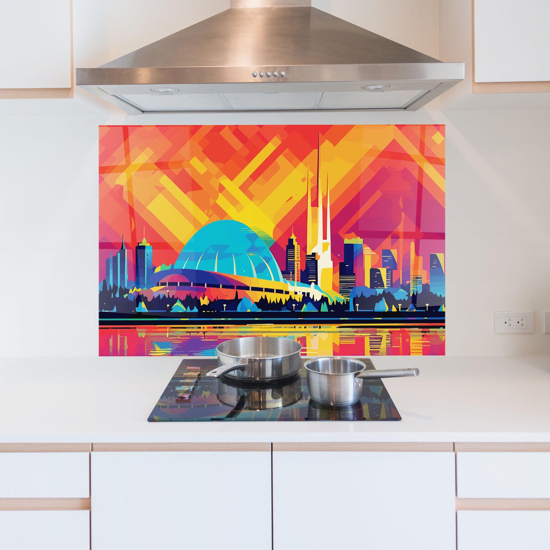 Panou Sticla Bucatarie Blue Olympic Stadium mockup 5