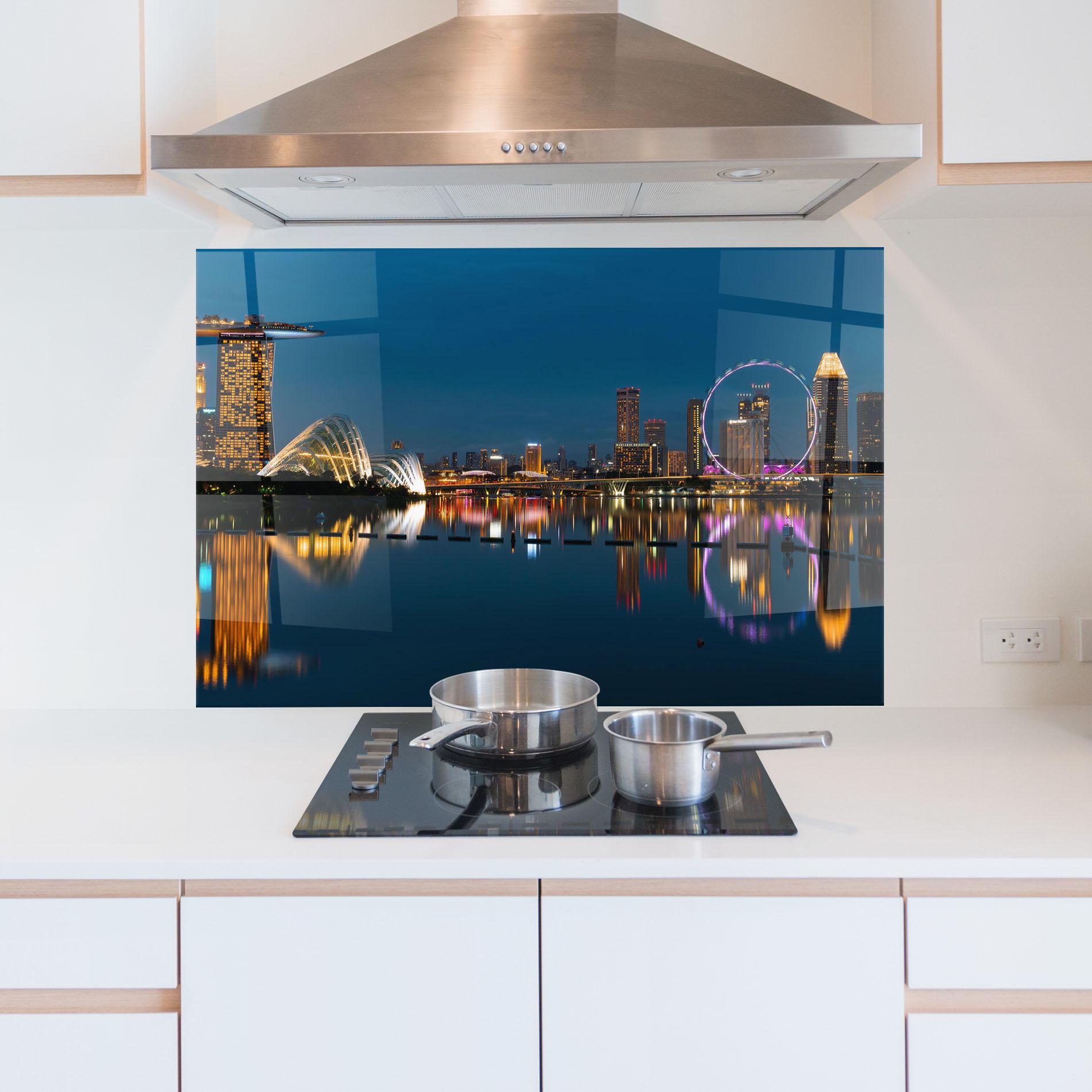 Panou Sticla Bucatarie Singapore City Skyline mockup 5