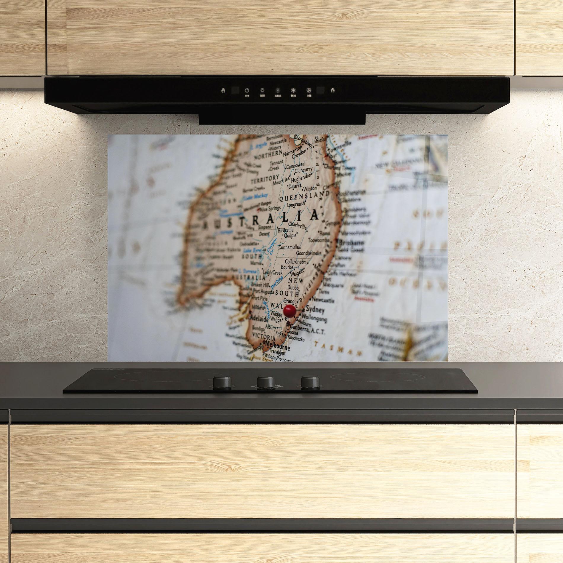 Panou Sticla Bucatarie Australia Map mockup 3