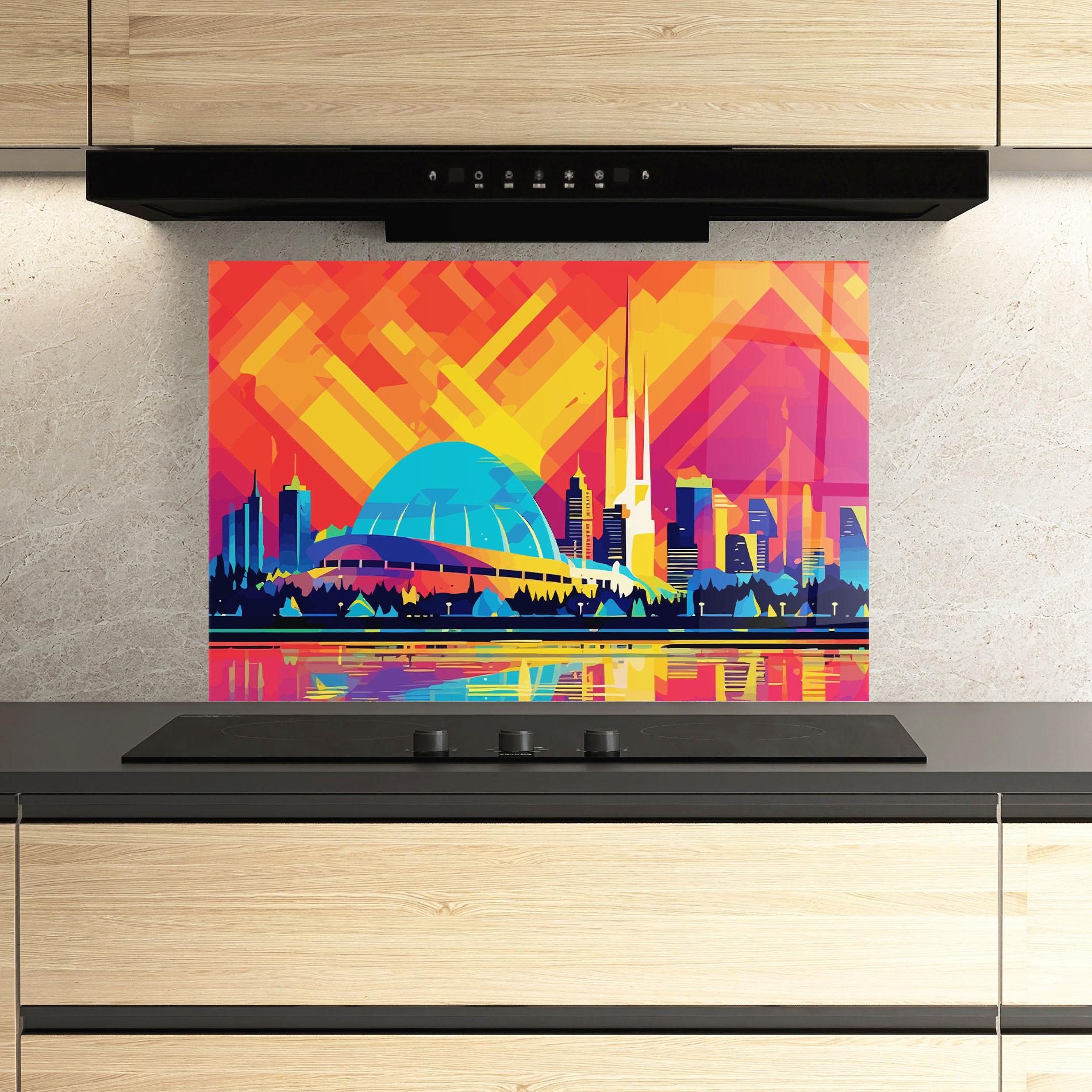 Panou Sticla Bucatarie Blue Olympic Stadium mockup 3