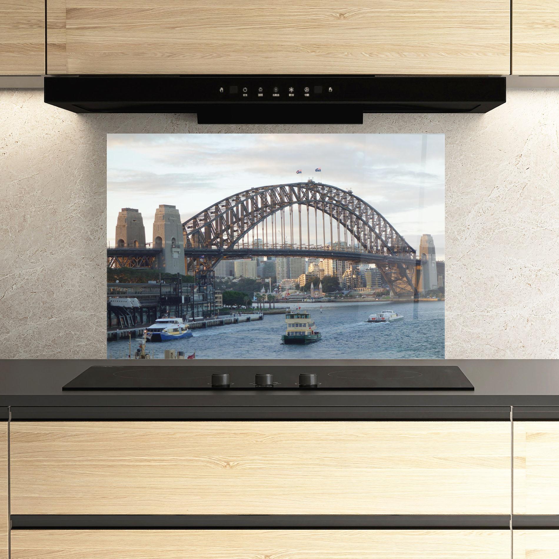 Panou Sticla Bucatarie Harbour Bridge View mockup 3