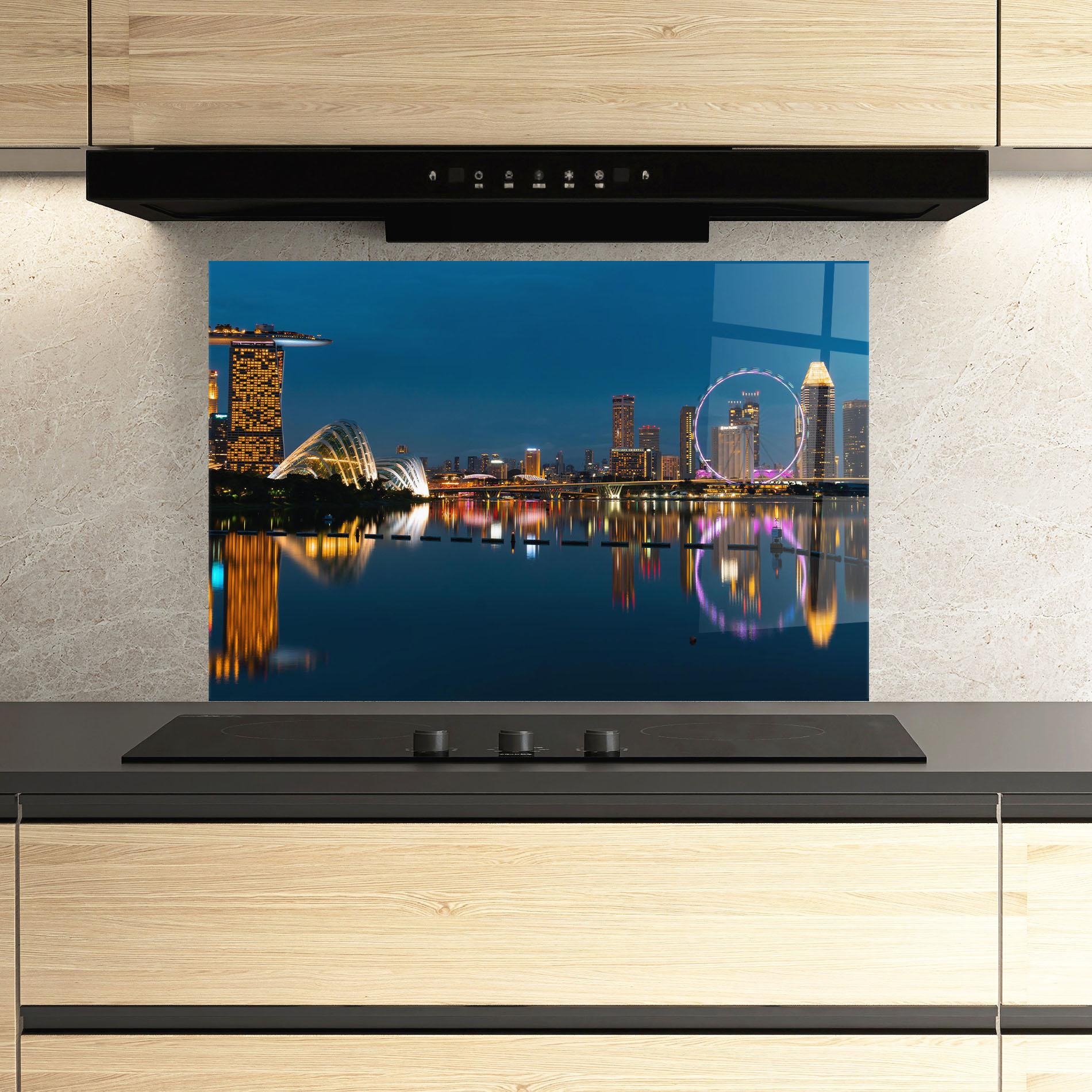 Panou Sticla Bucatarie Singapore City Skyline mockup 3