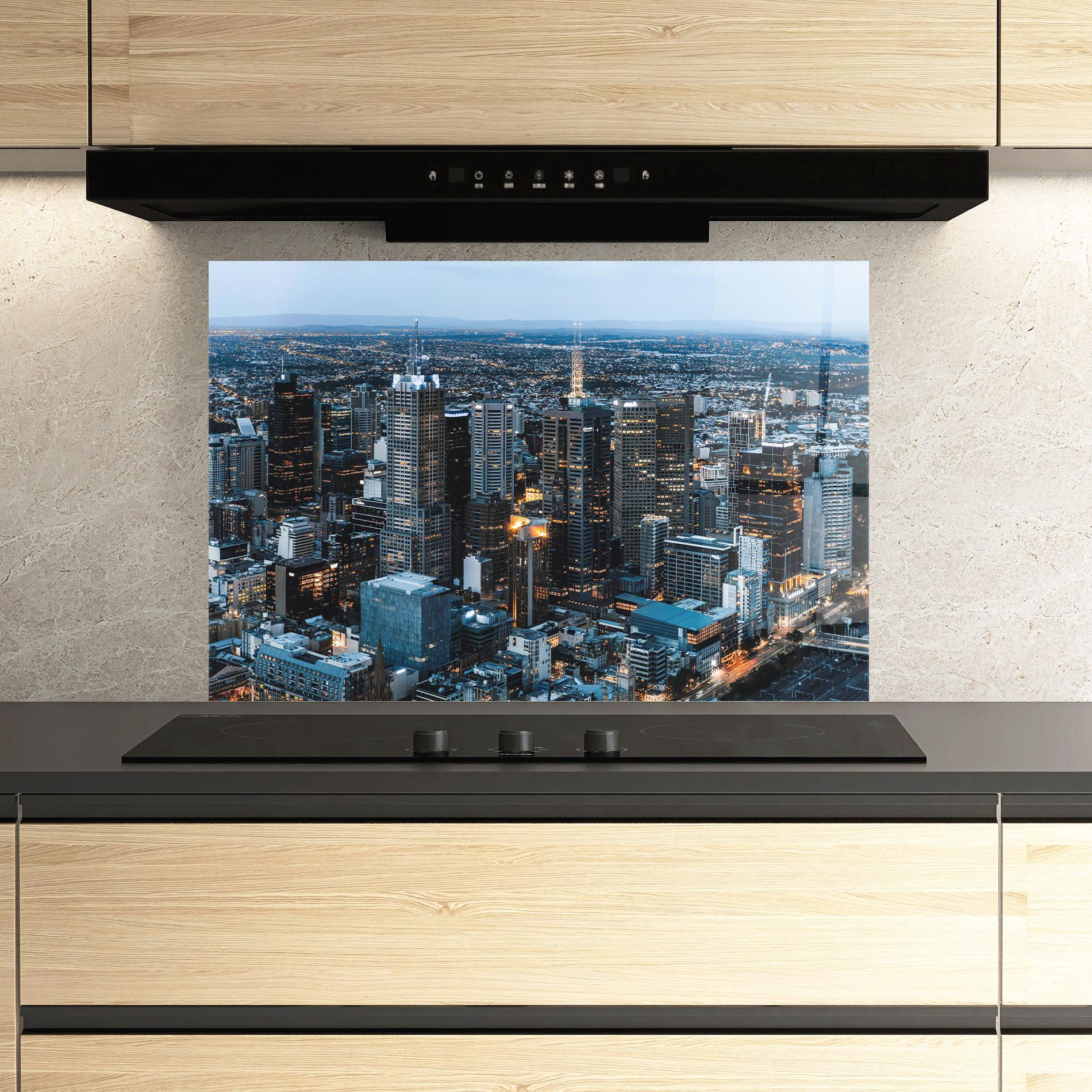 Panou Sticla Bucatarie Yellow Lights Skyline mockup 3