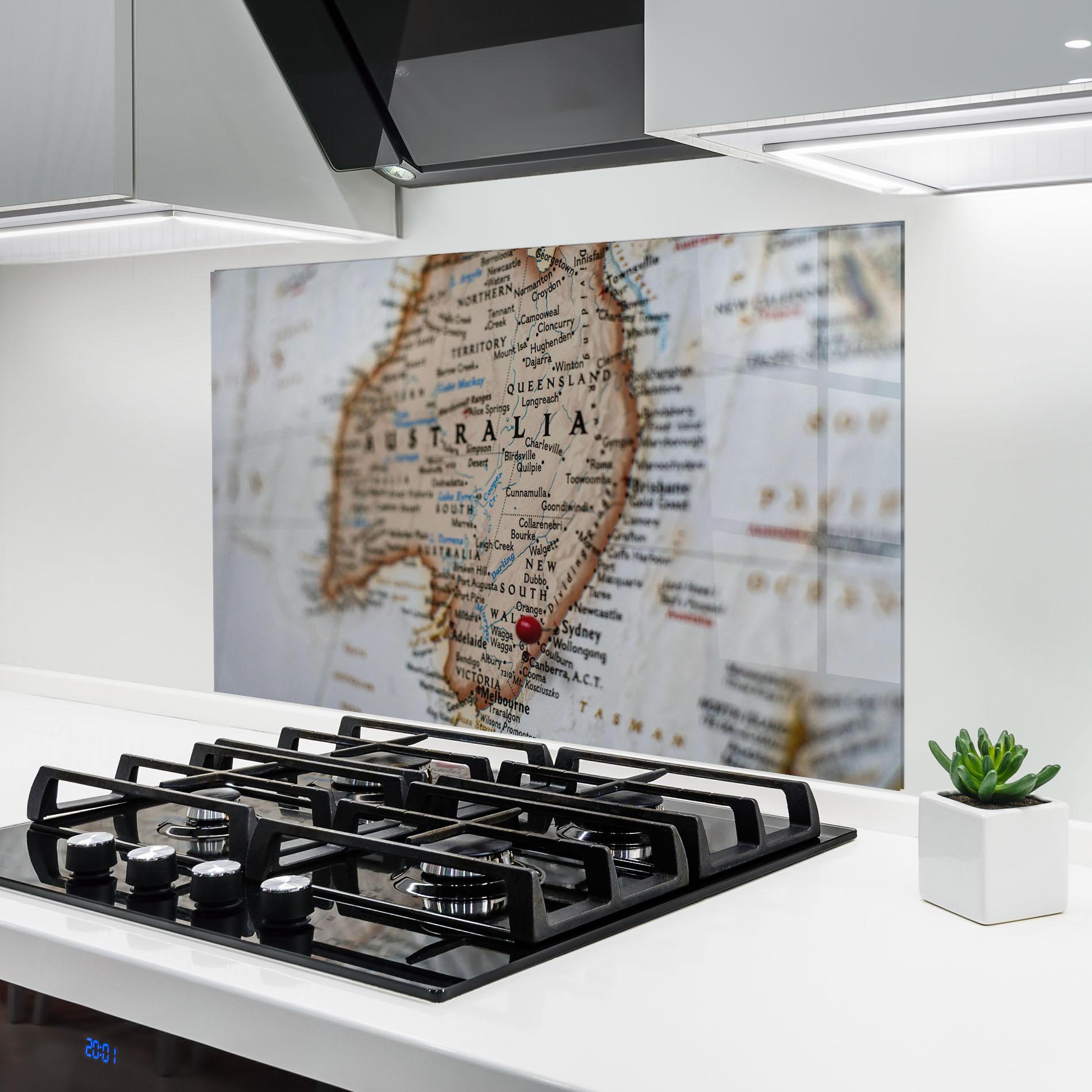Panou Sticla Bucatarie Australia Map mockup 6