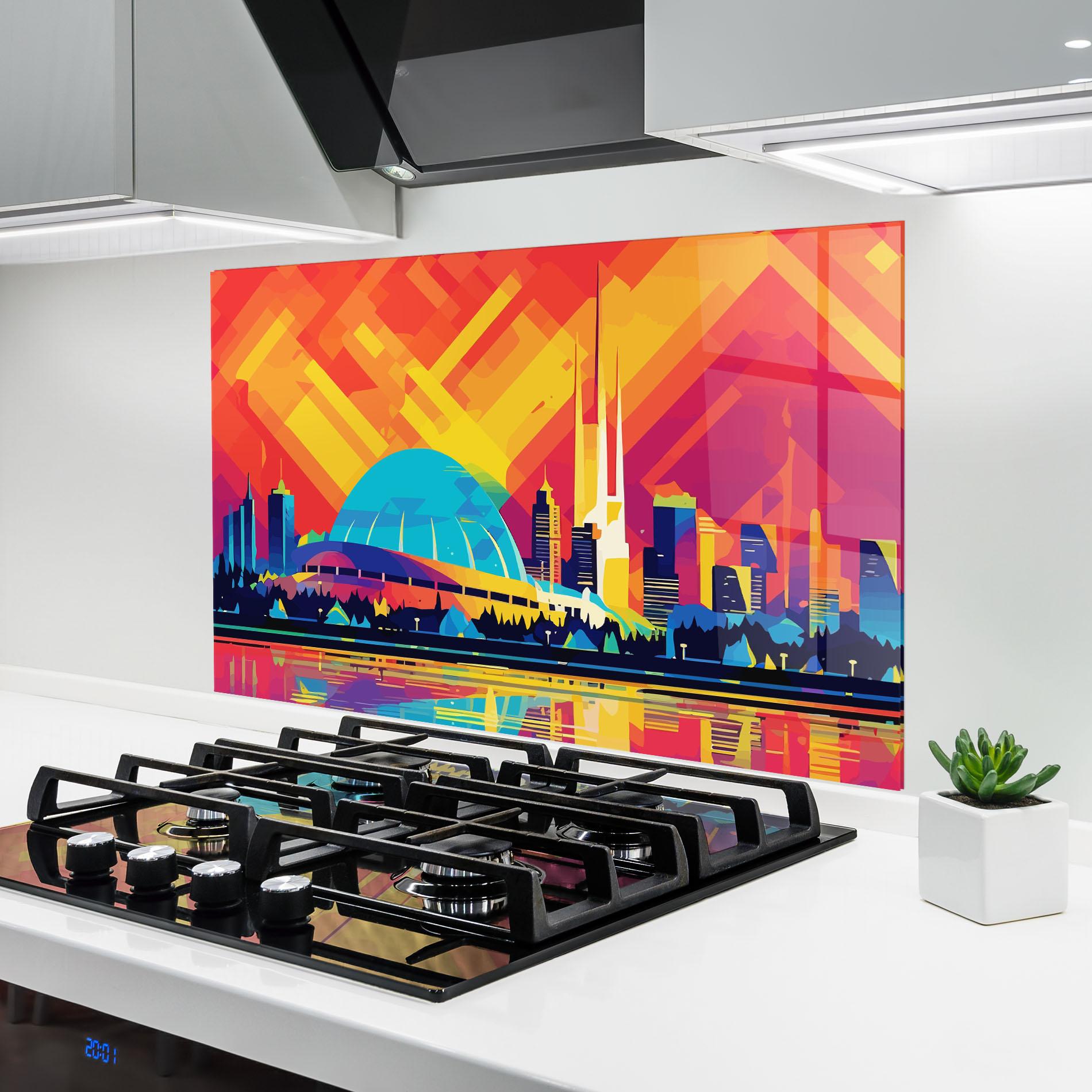 Panou Sticla Bucatarie Blue Olympic Stadium mockup 6