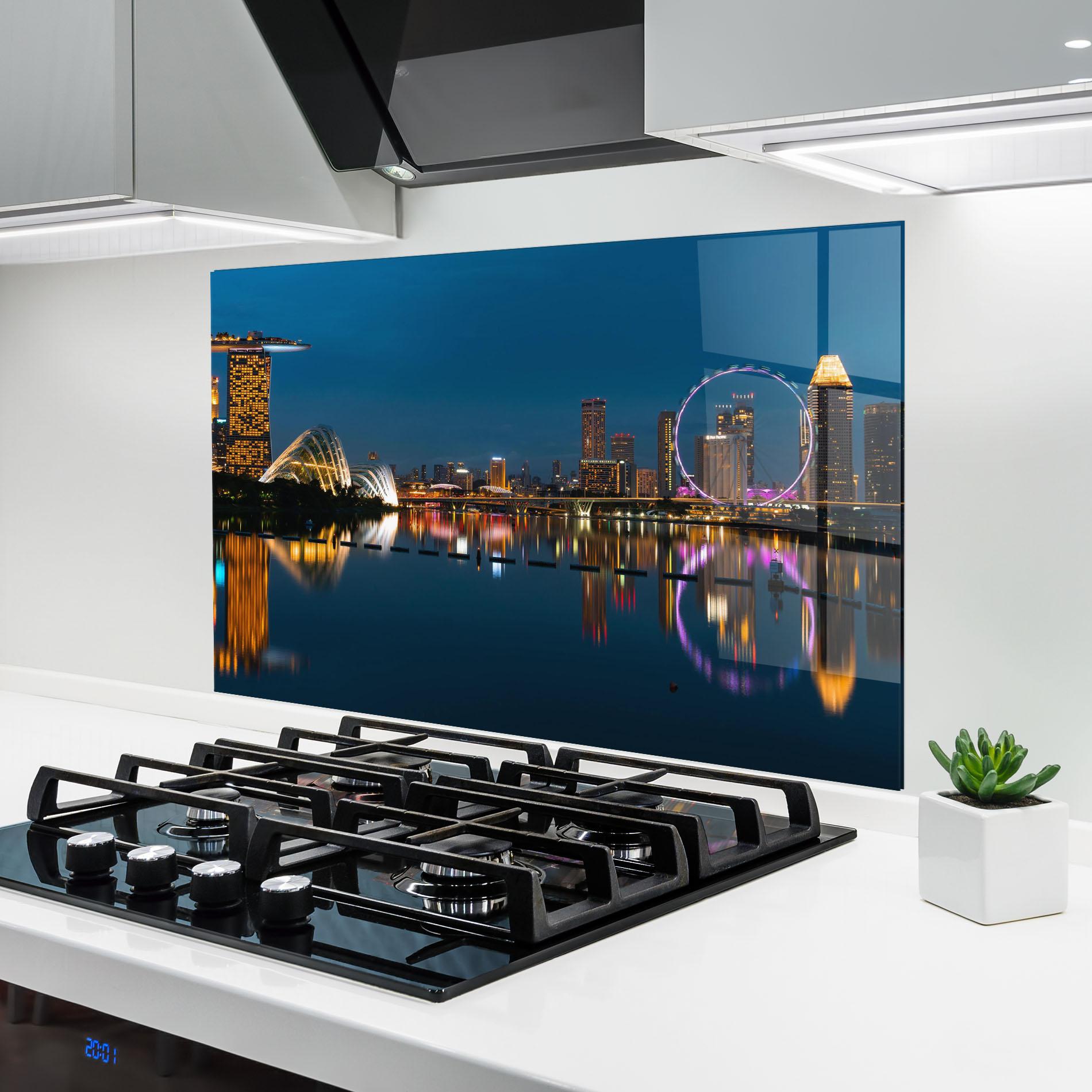 Panou Sticla Bucatarie Singapore City Skyline mockup 6