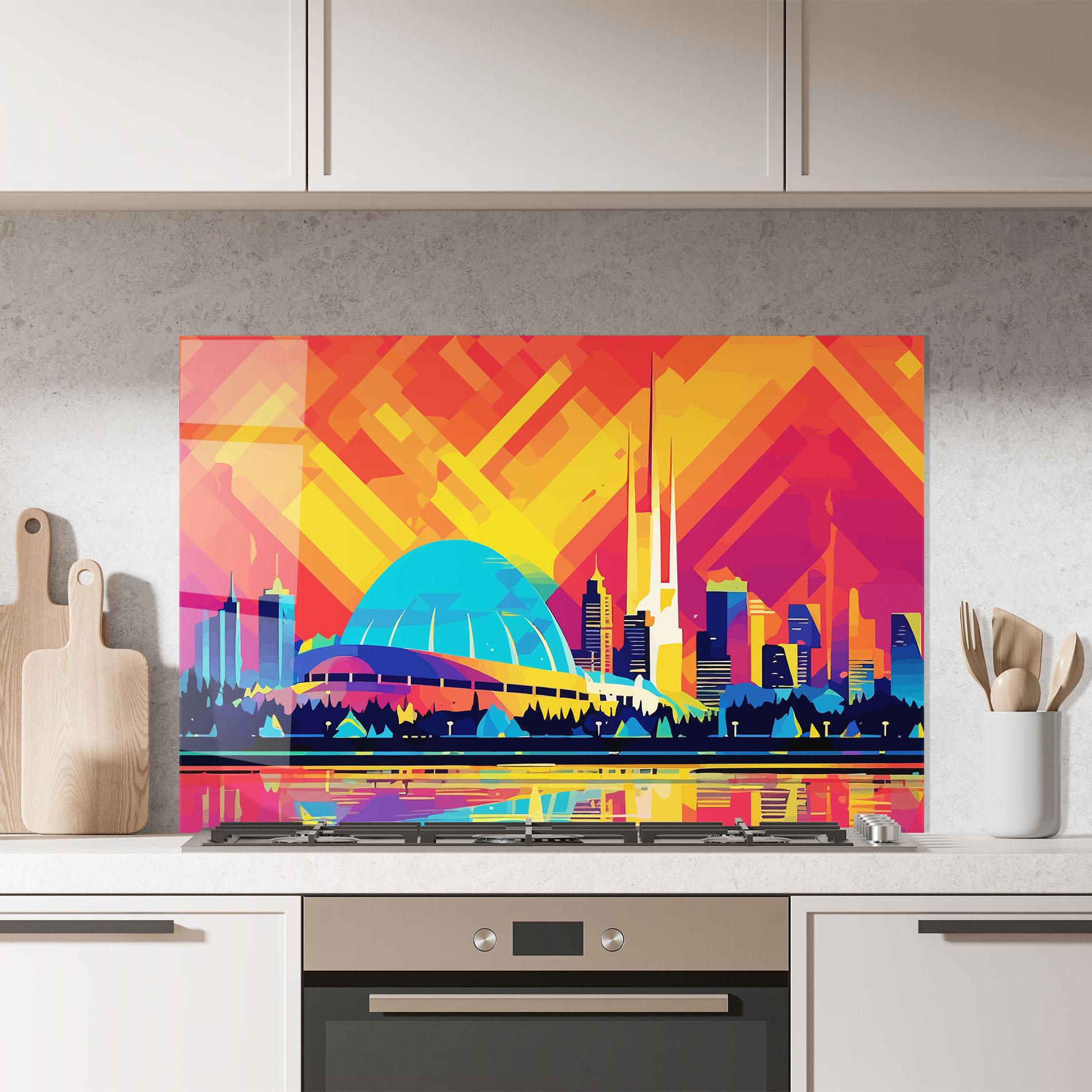 Panou Sticla Bucatarie Blue Olympic Stadium mockup 7