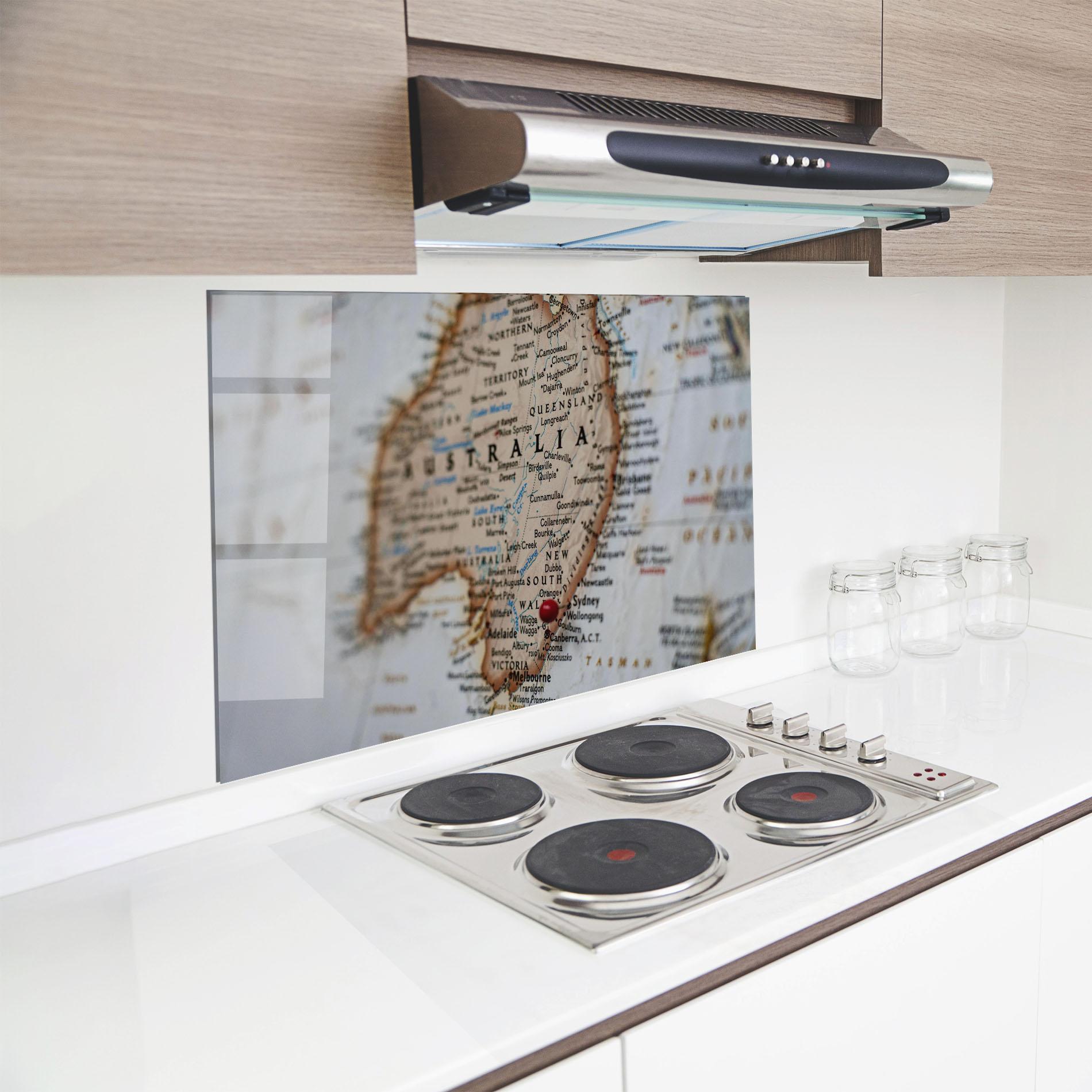 Panou Sticla Bucatarie Australia Map mockup 8