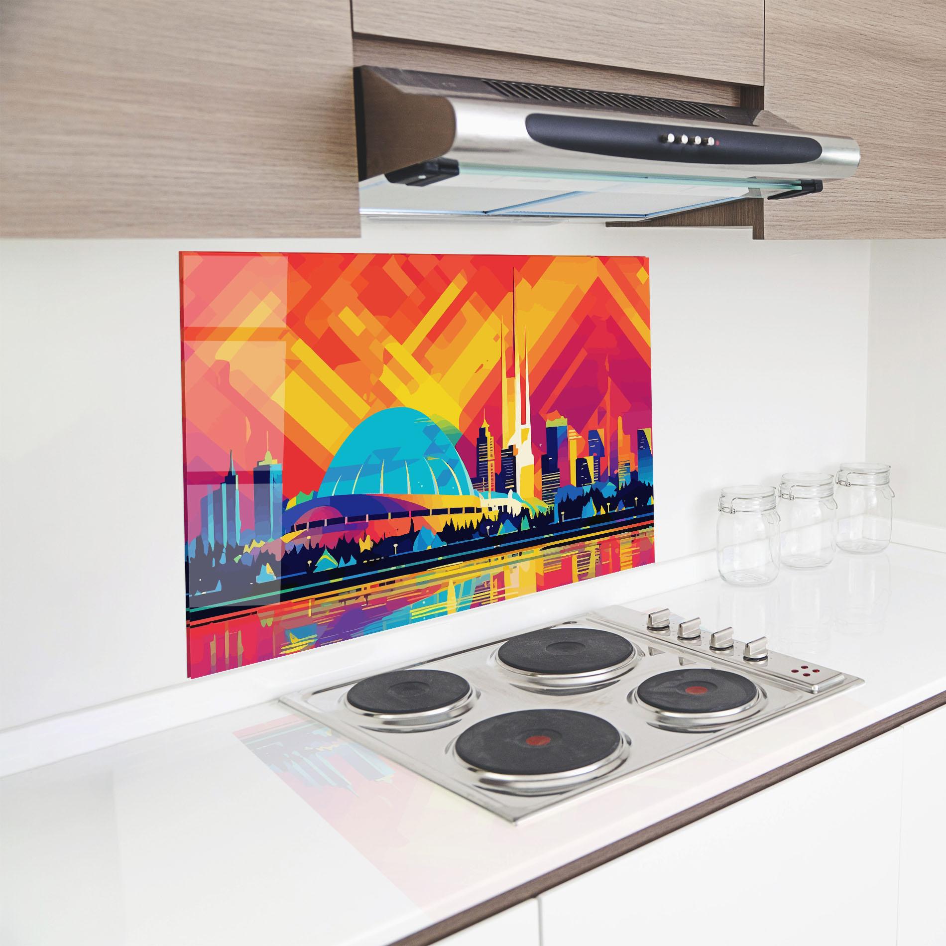 Panou Sticla Bucatarie Blue Olympic Stadium mockup 8