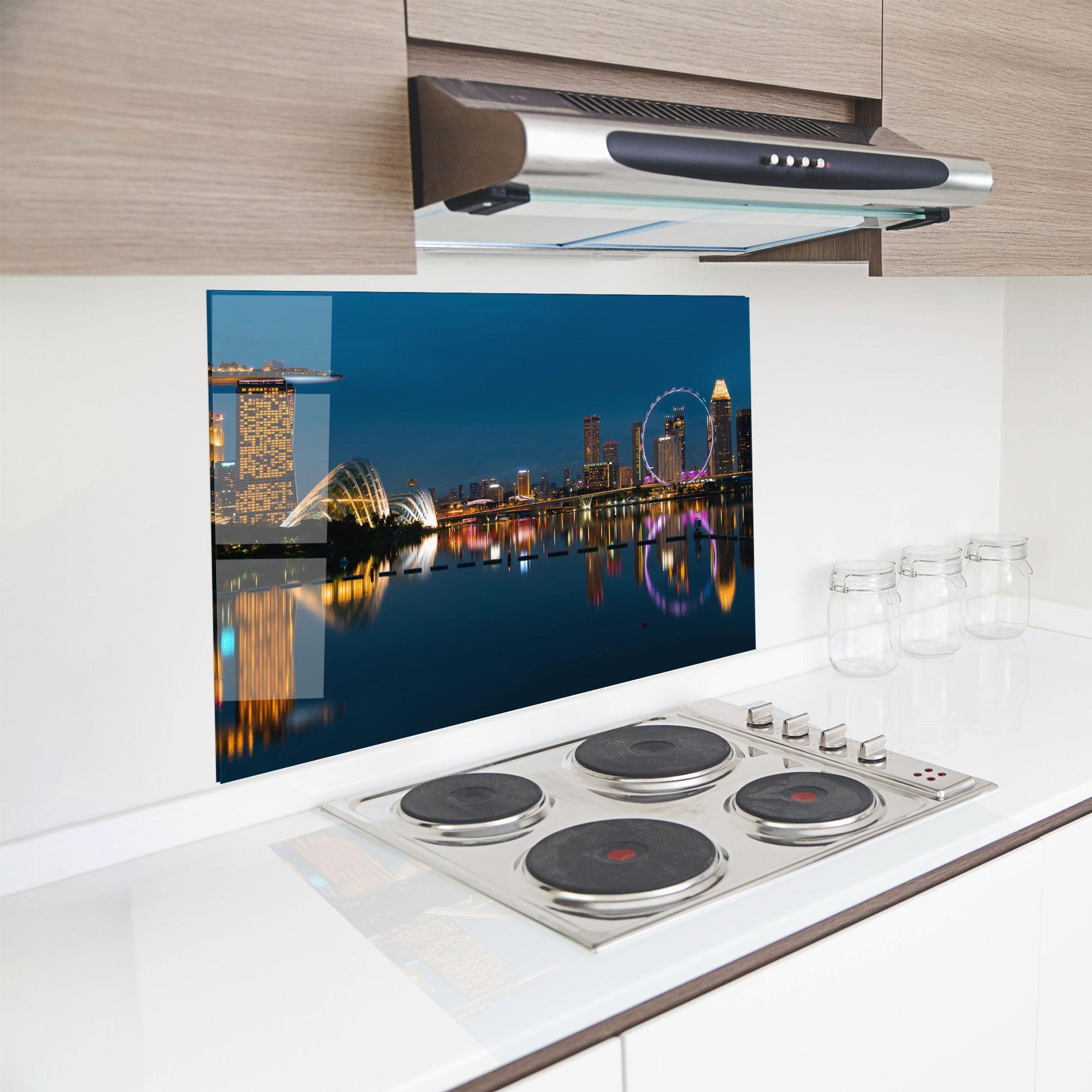 Panou Sticla Bucatarie Singapore City Skyline mockup 8