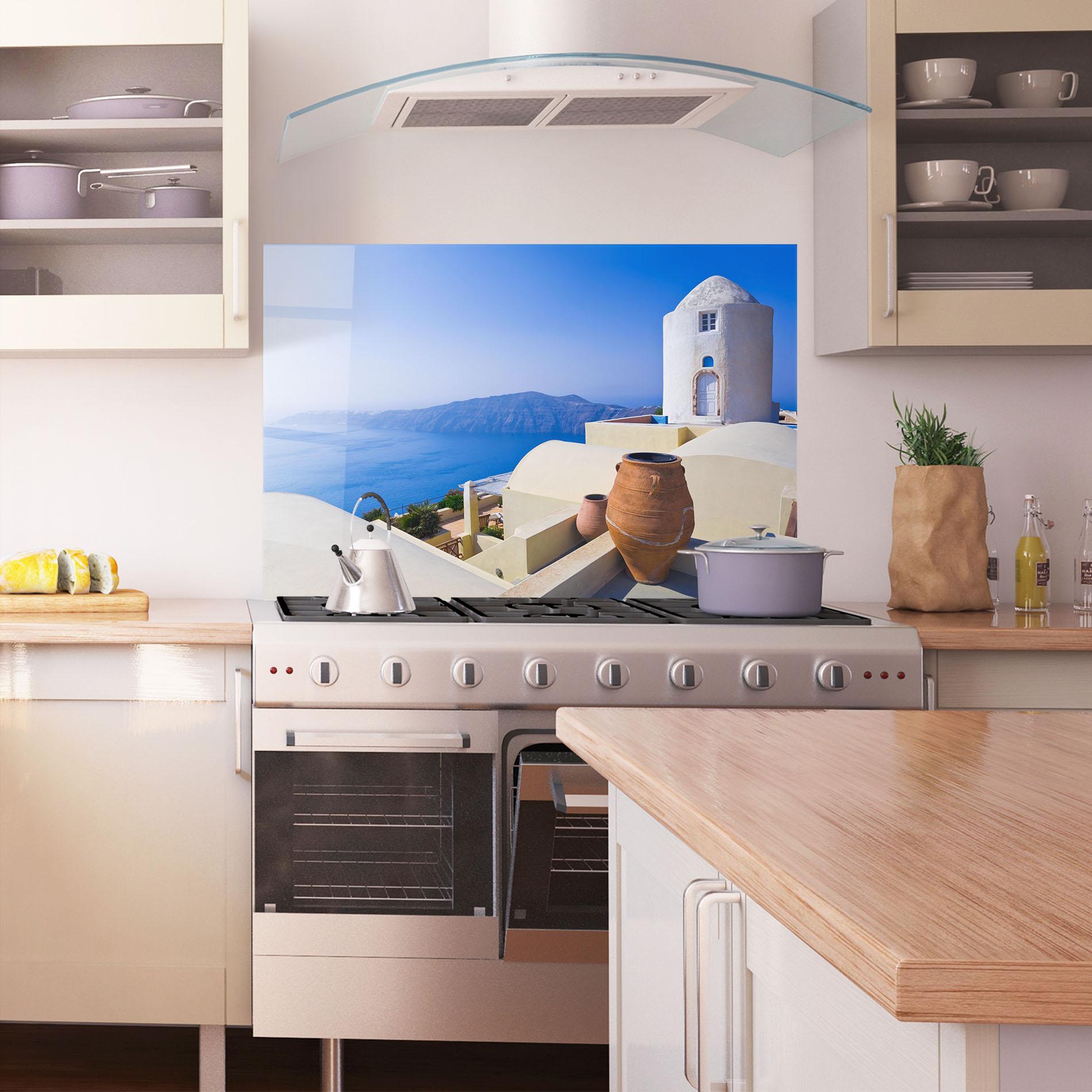 Panou Sticla Bucatarie Santorini View Greece mockup 1