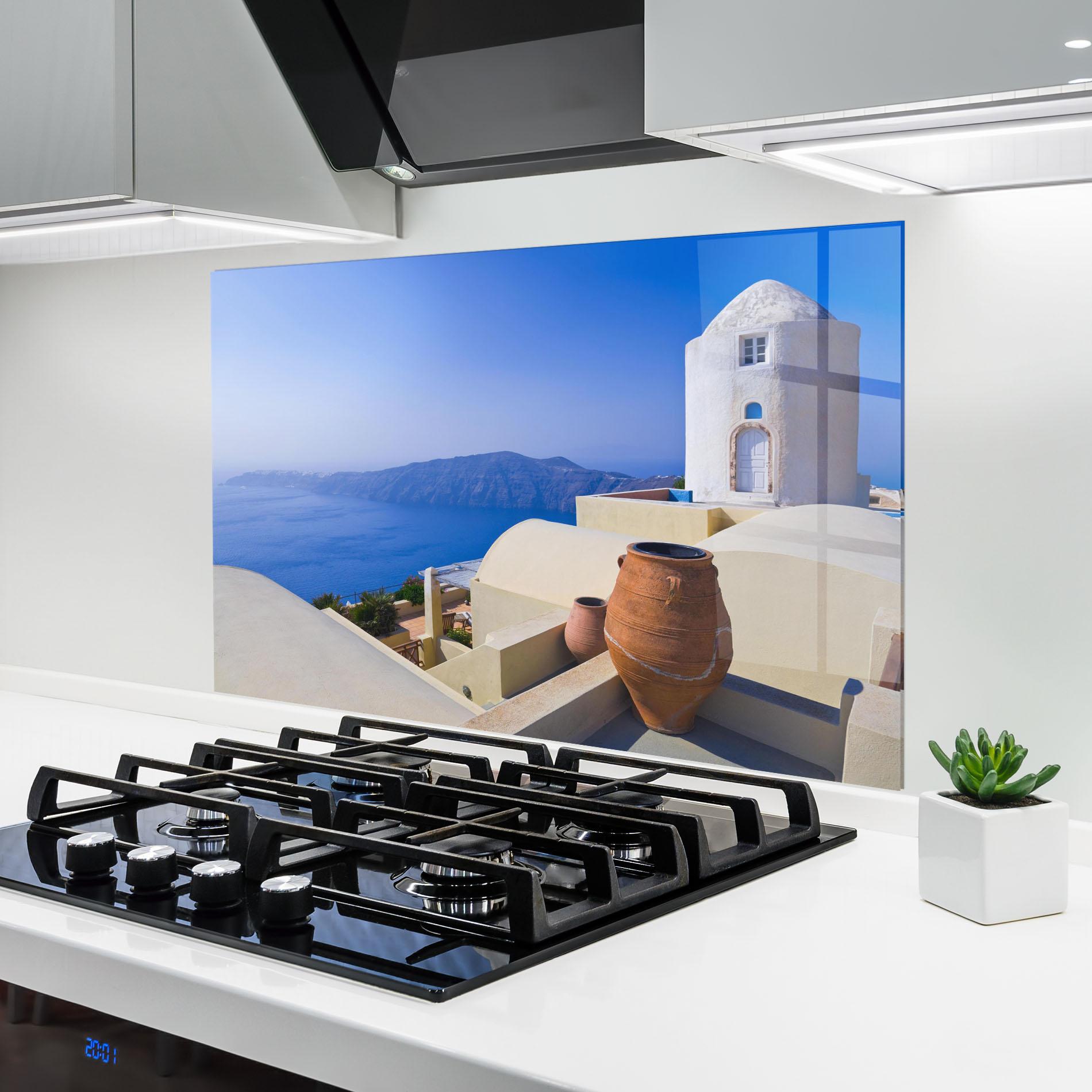 Panou Sticla Bucatarie Santorini View Greece mockup 6