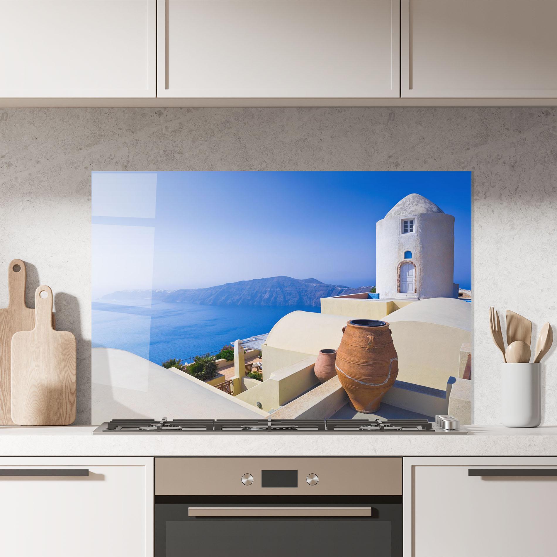 Panou Sticla Bucatarie Santorini View Greece mockup 7