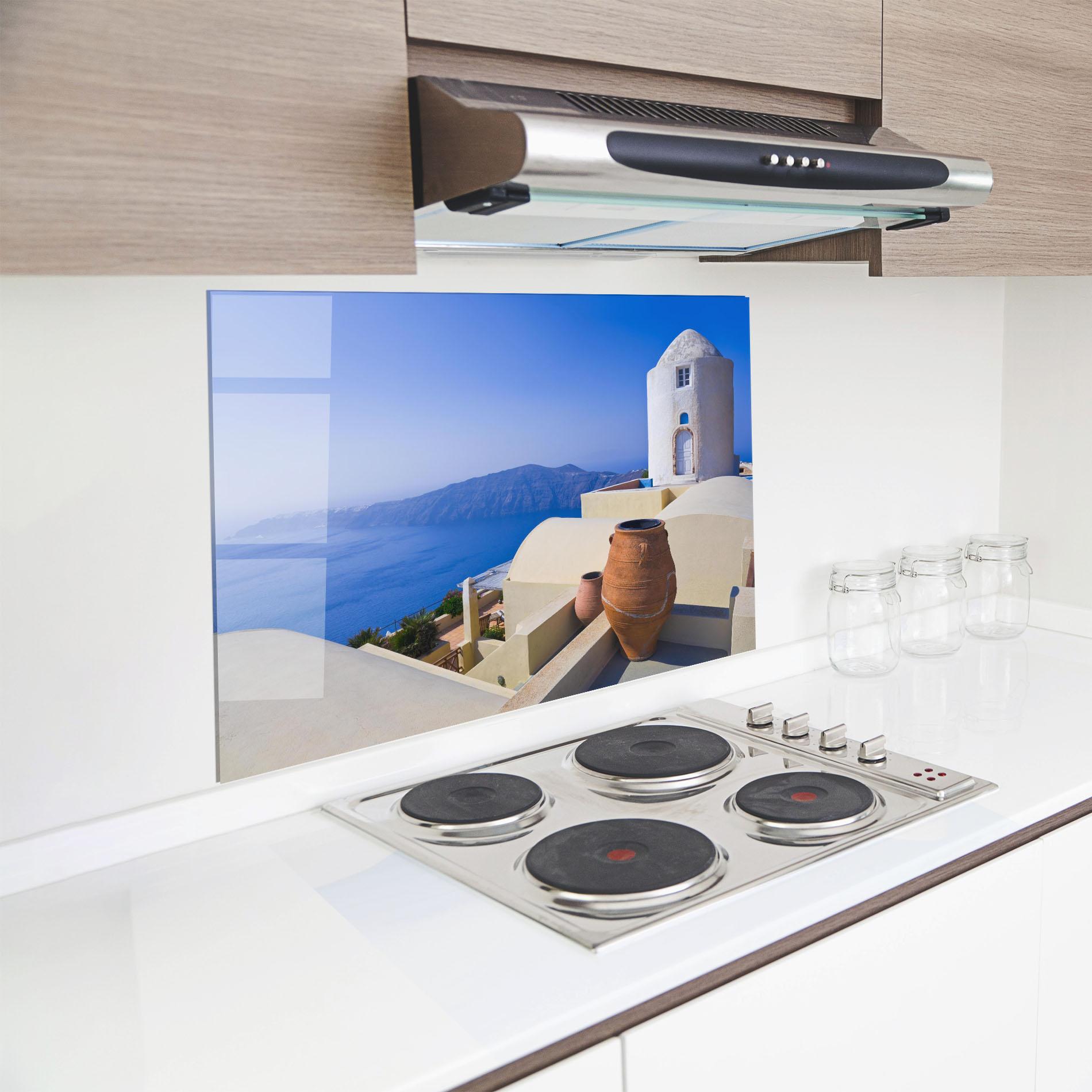 Panou Sticla Bucatarie Santorini View Greece mockup 8